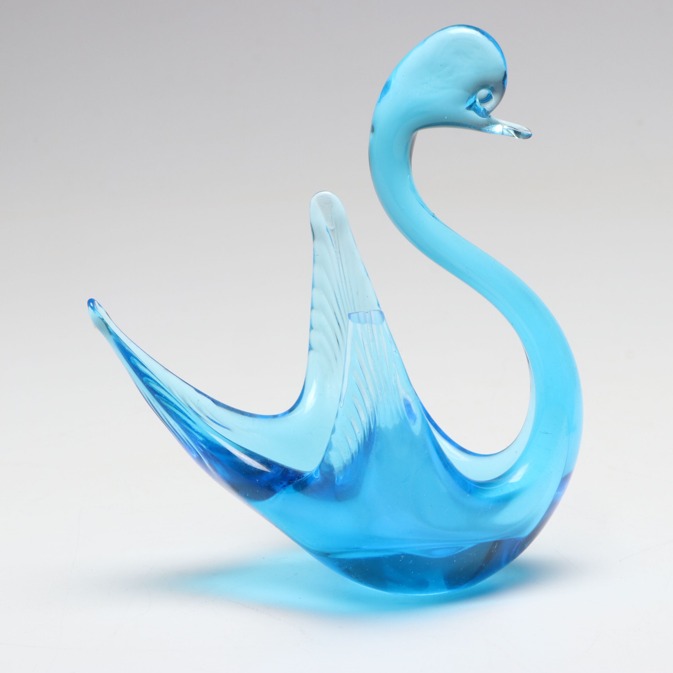 Blue Art Glass Swan Dish and Other Animal Figurines