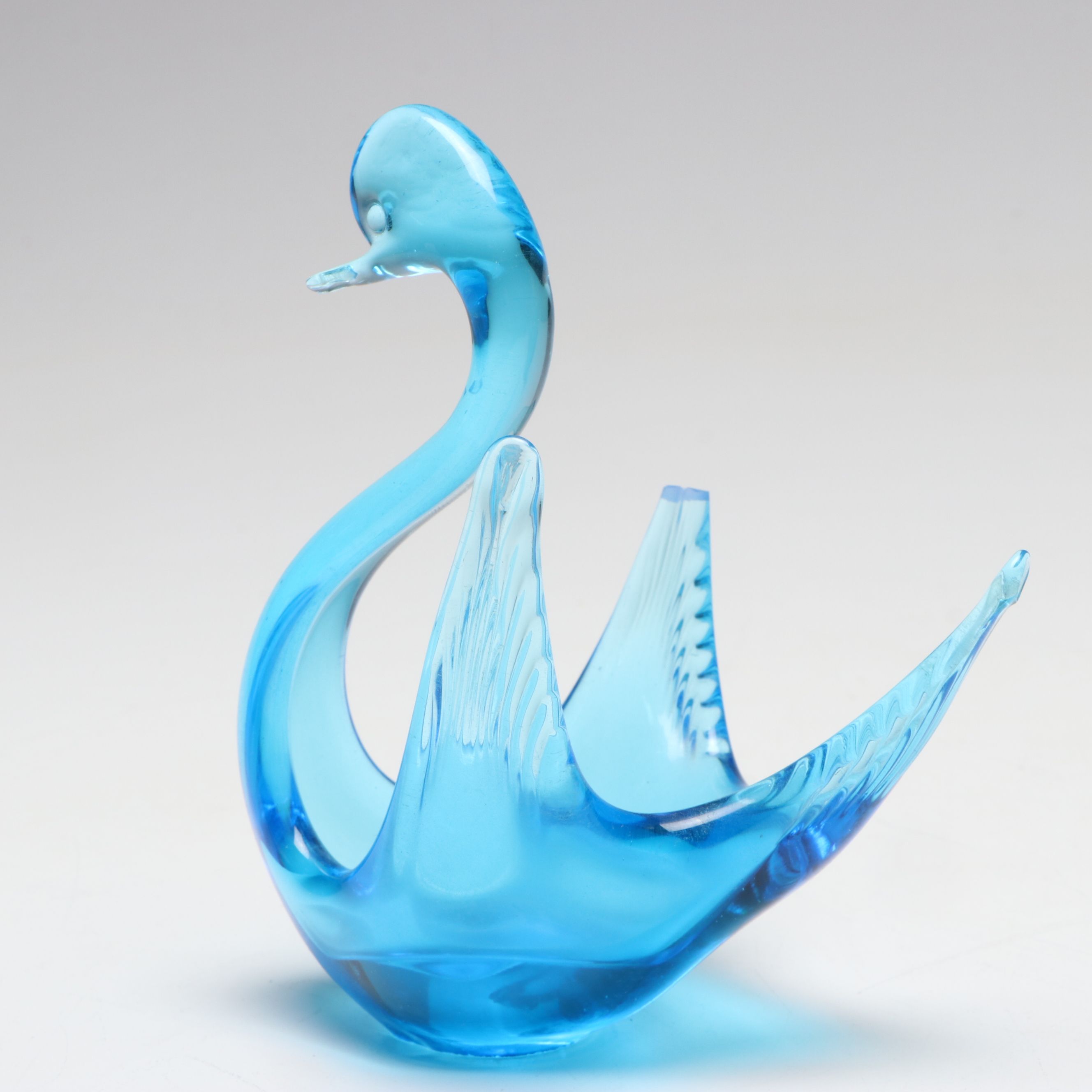 Blue Art Glass Swan Dish and Other Animal Figurines