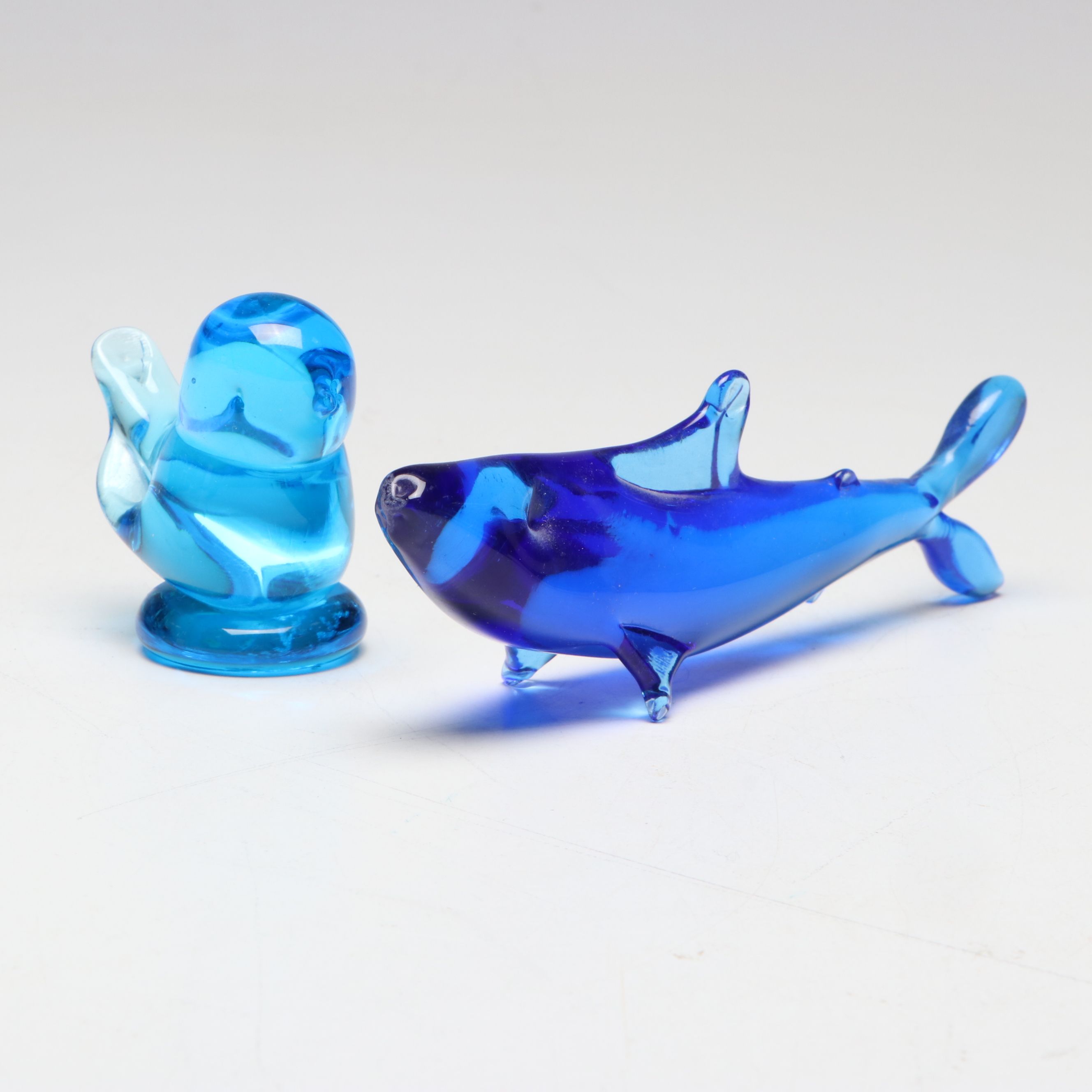 Blue Art Glass Swan Dish and Other Animal Figurines