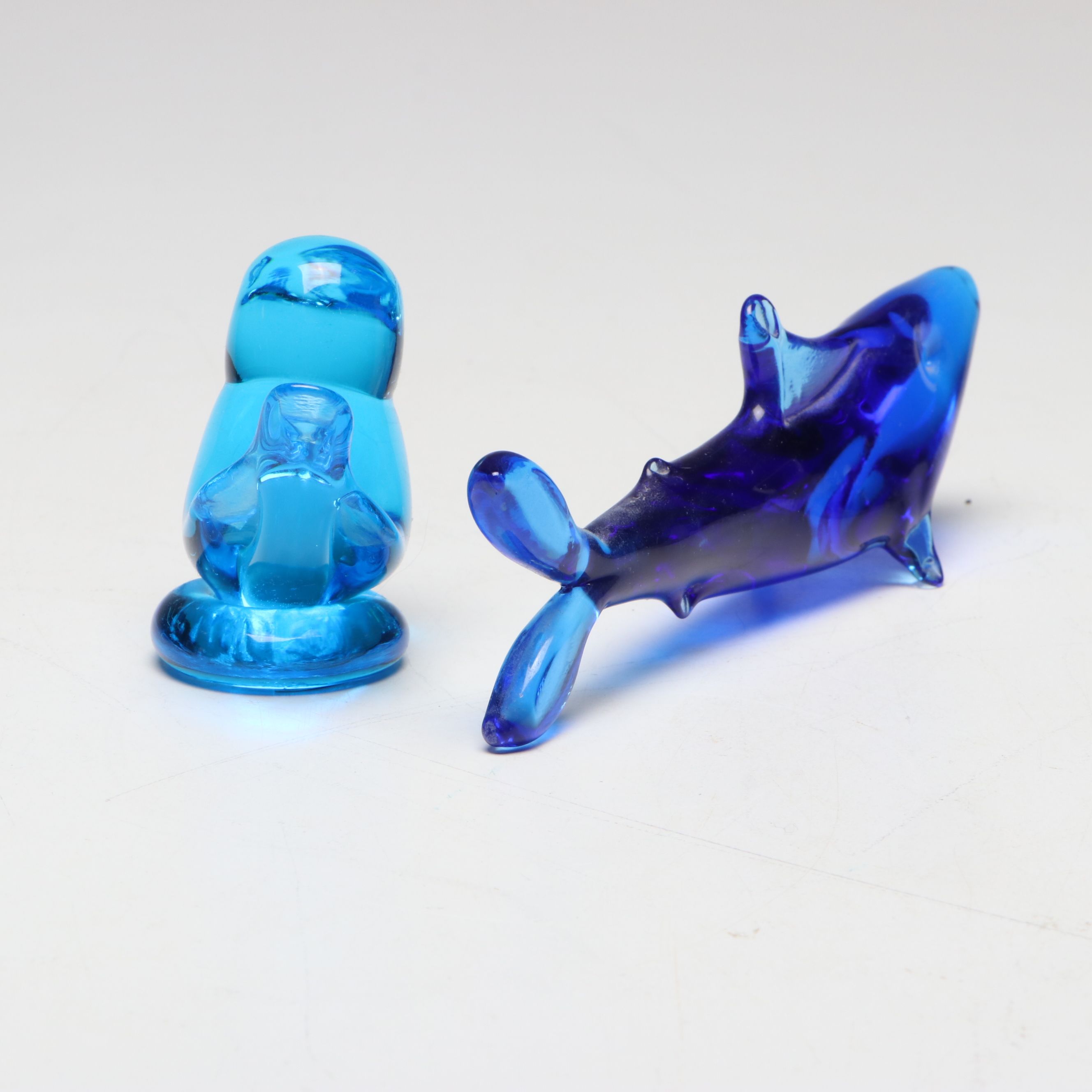 Blue Art Glass Swan Dish and Other Animal Figurines