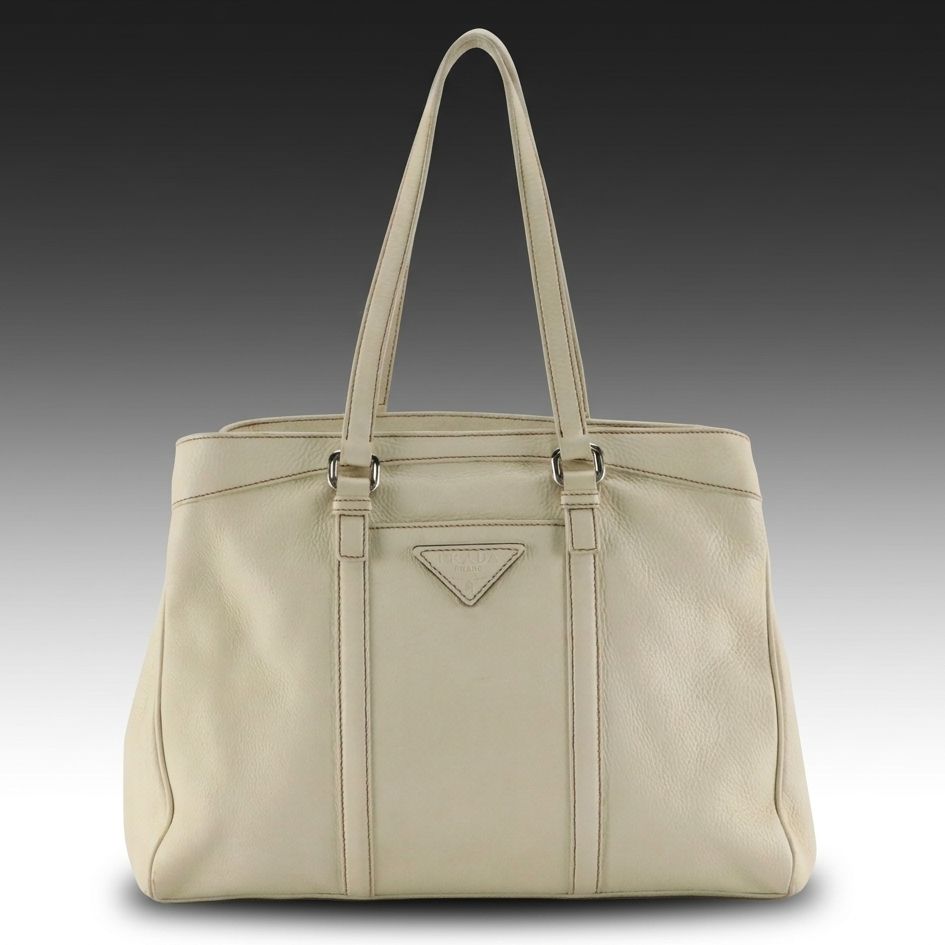 Prada Tote Bag in Antique White Leather