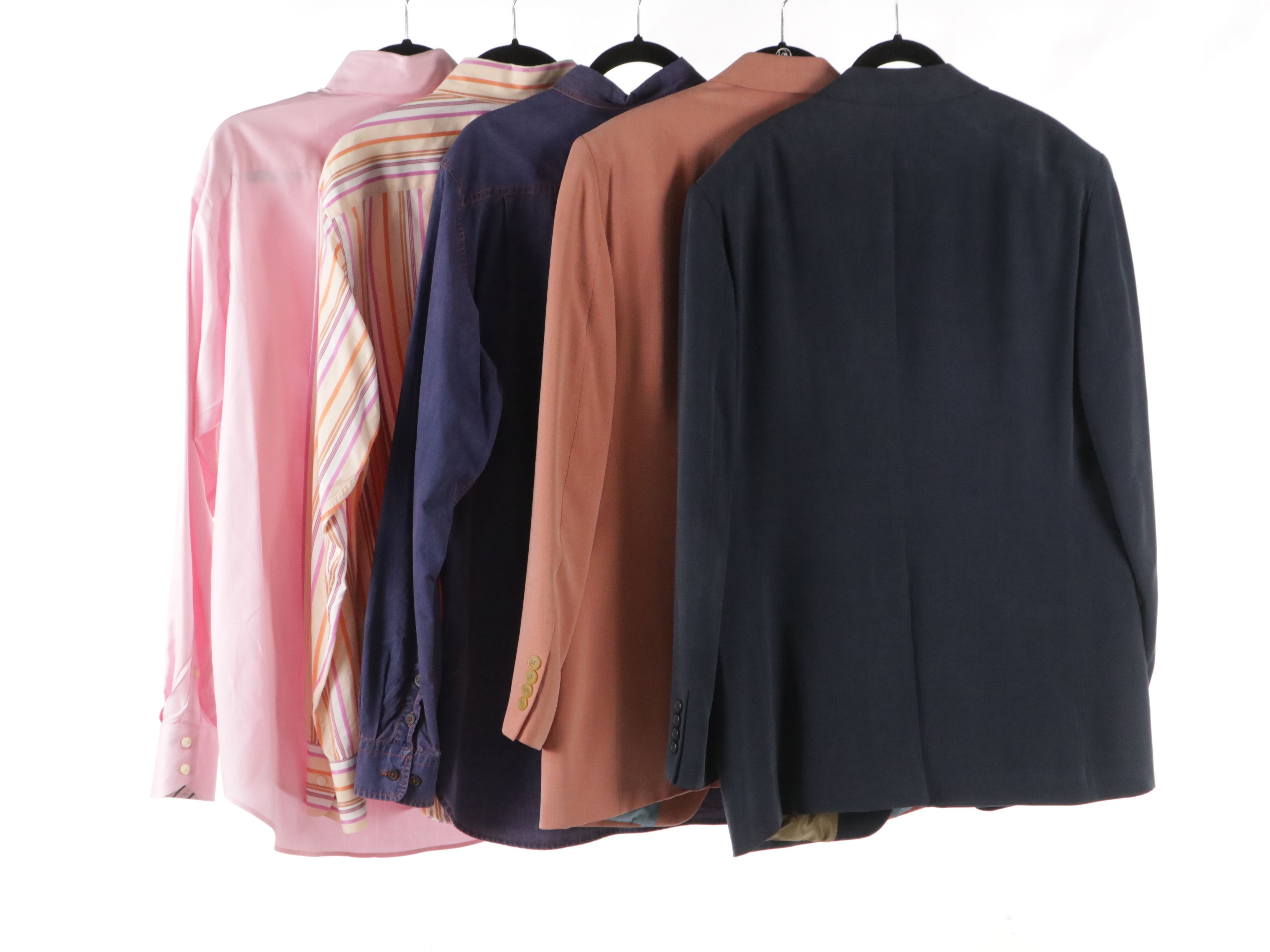 Men's Ibiza Salmon & Navy Blue Silk Sport Coats With Other Long Button Up Shirts