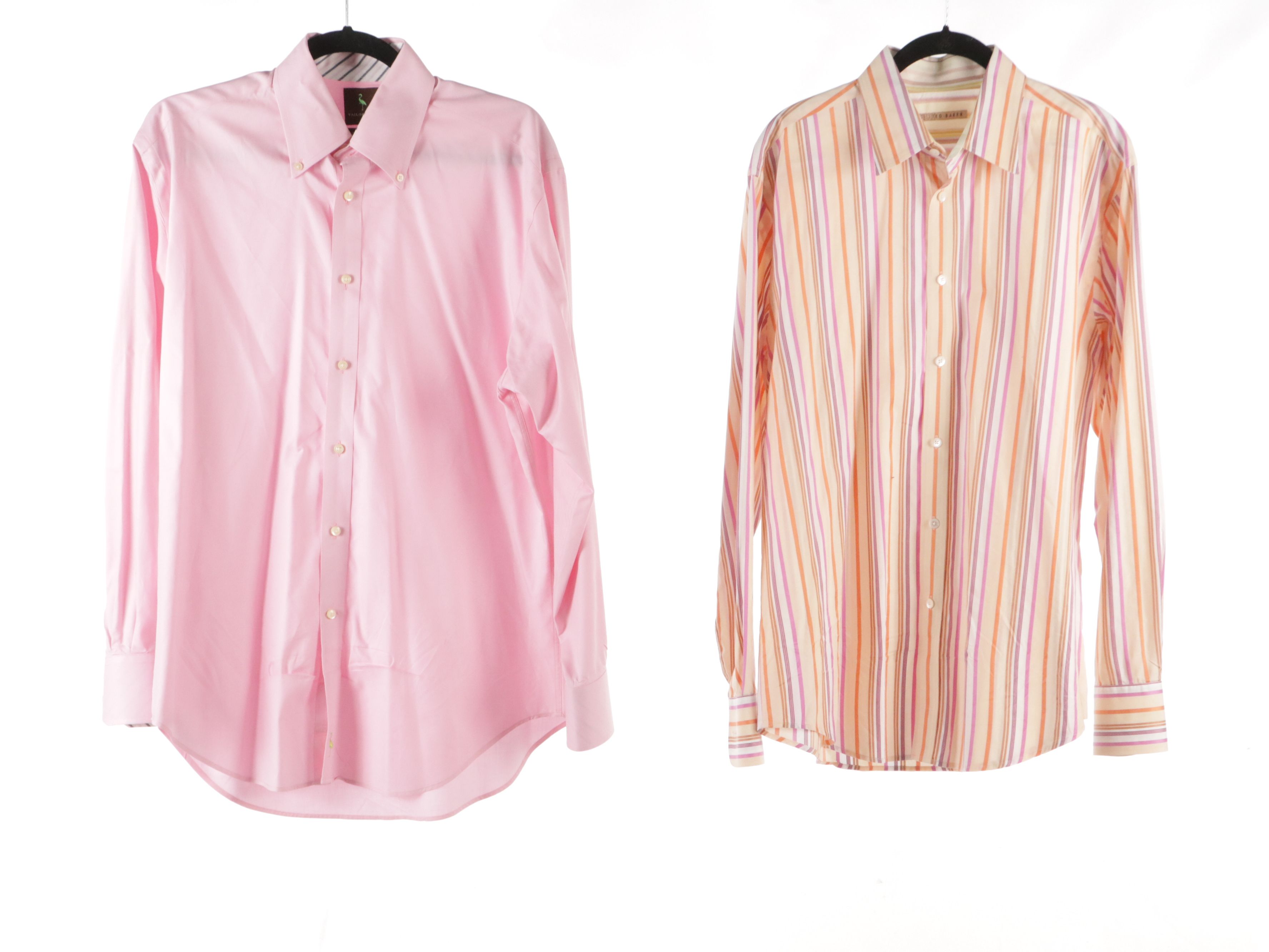 Men's Ibiza Salmon & Navy Blue Silk Sport Coats With Other Long Button Up Shirts