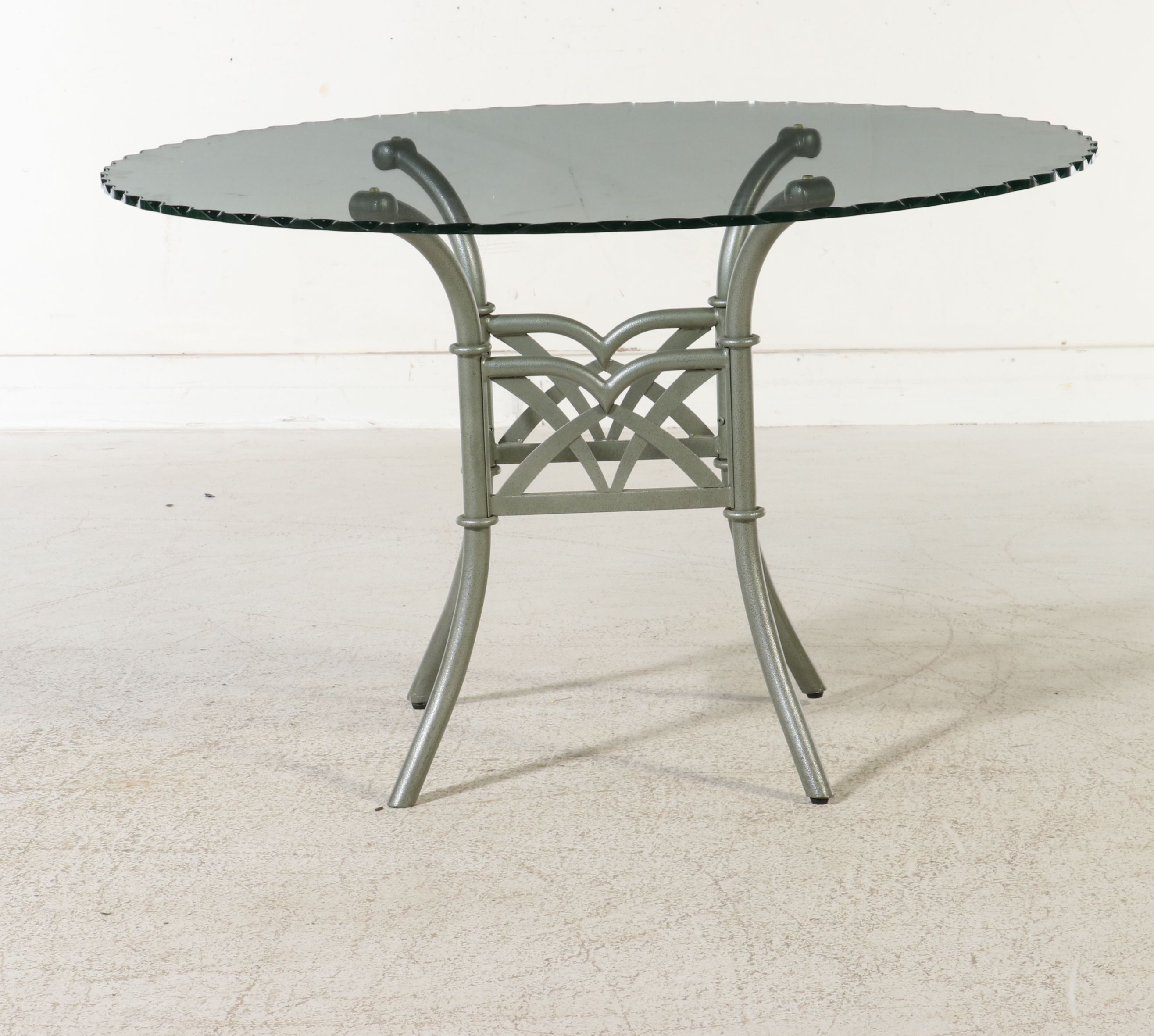 Seven Piece Contemporary Dining Set with Scalloped Glass Top Table