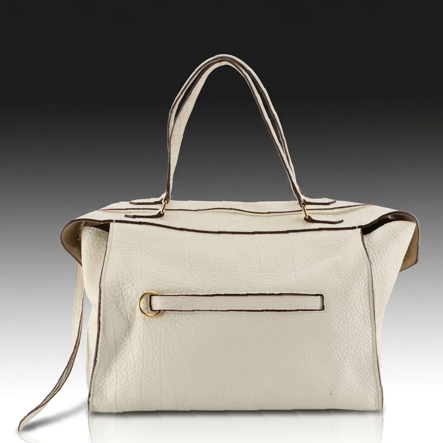 Céline Small Ring Shoulder Bag in White Bullhide Calfskin Leather