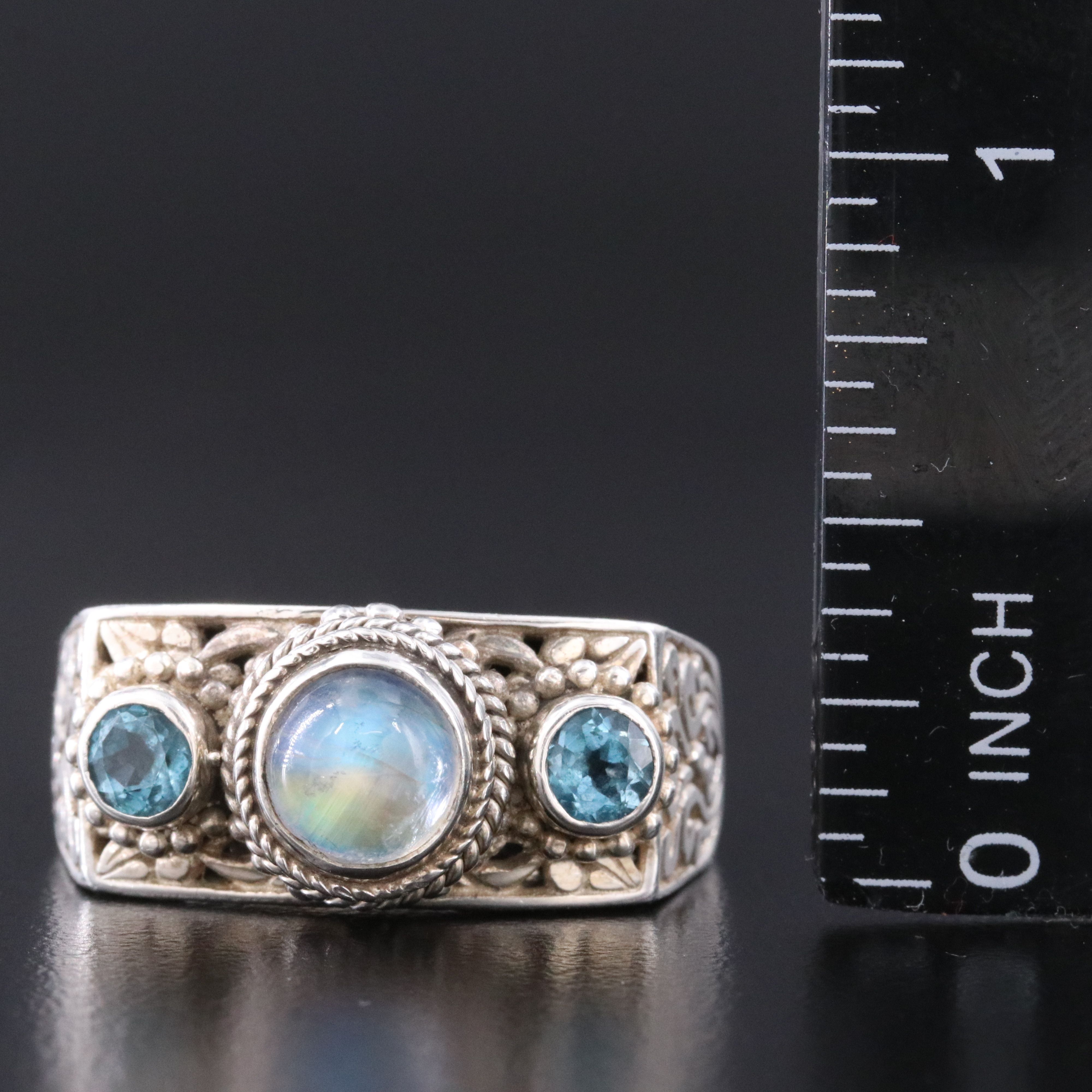 Sarda Sterling Moonstone and Swiss Blue Topaz Ring