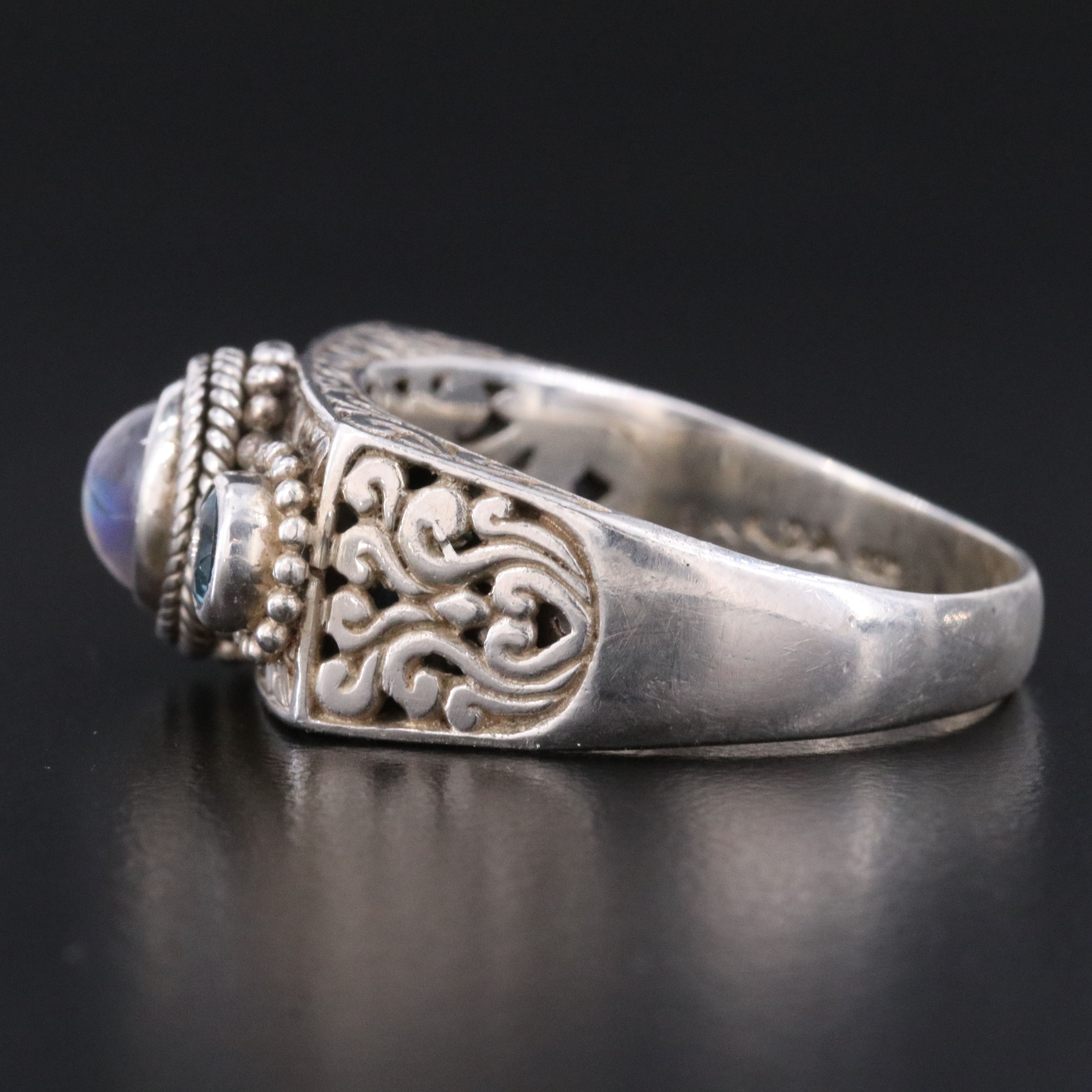 Sarda Sterling Moonstone and Swiss Blue Topaz Ring