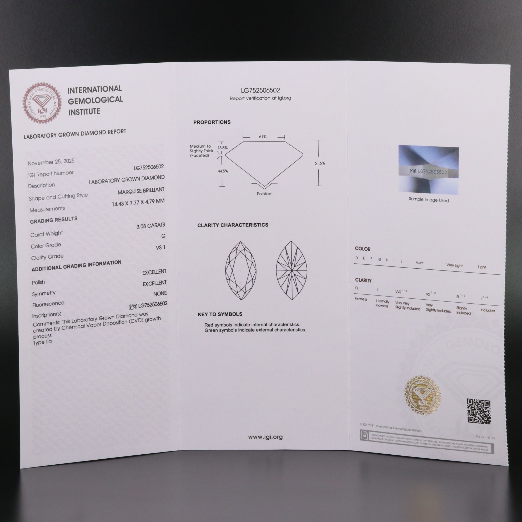 Loose 3.08 CT Lab Grown Diamond with IGI Report