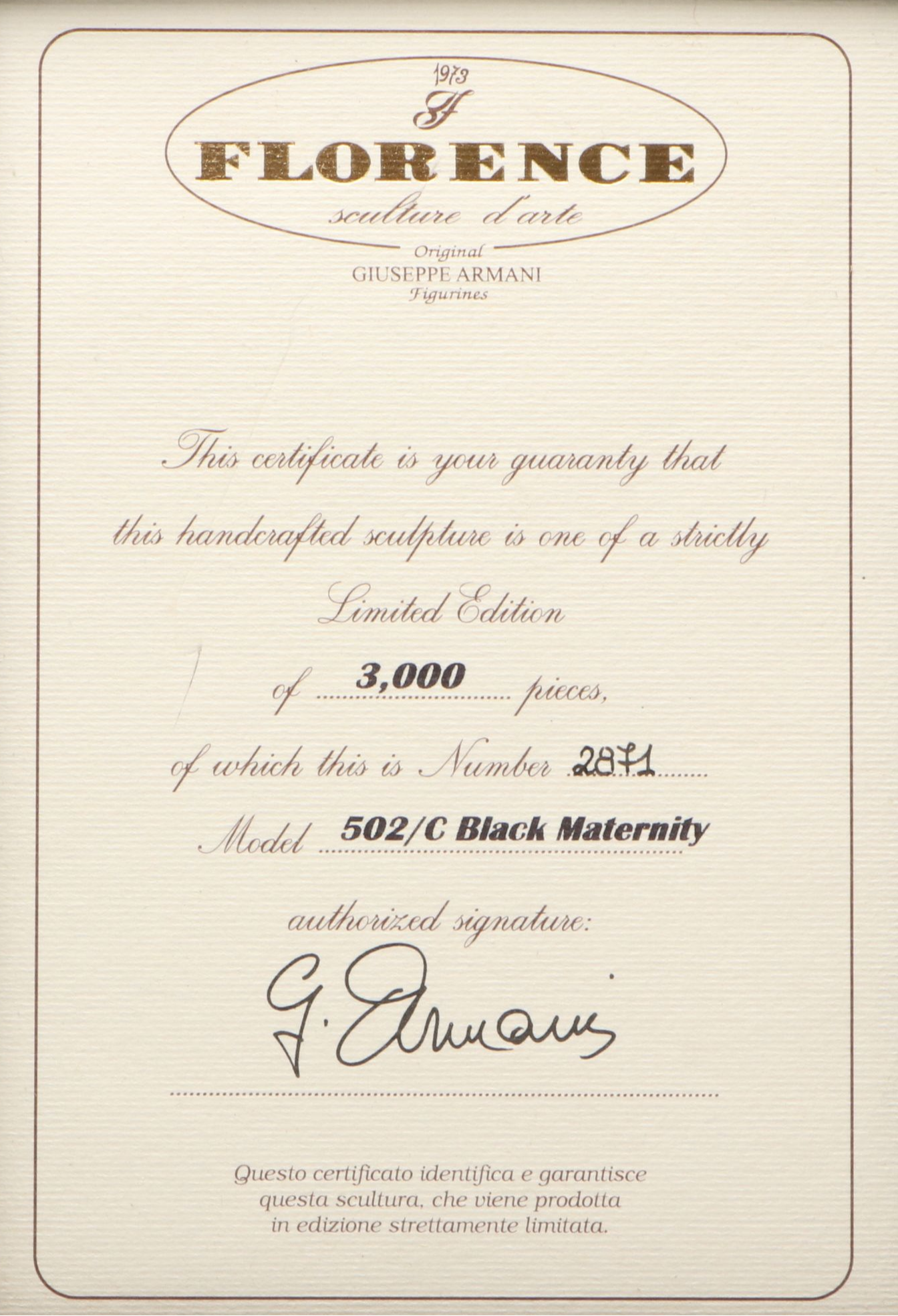 Giuseppe Armani Limited Edition "Black Maternity" Porcelain Figurine