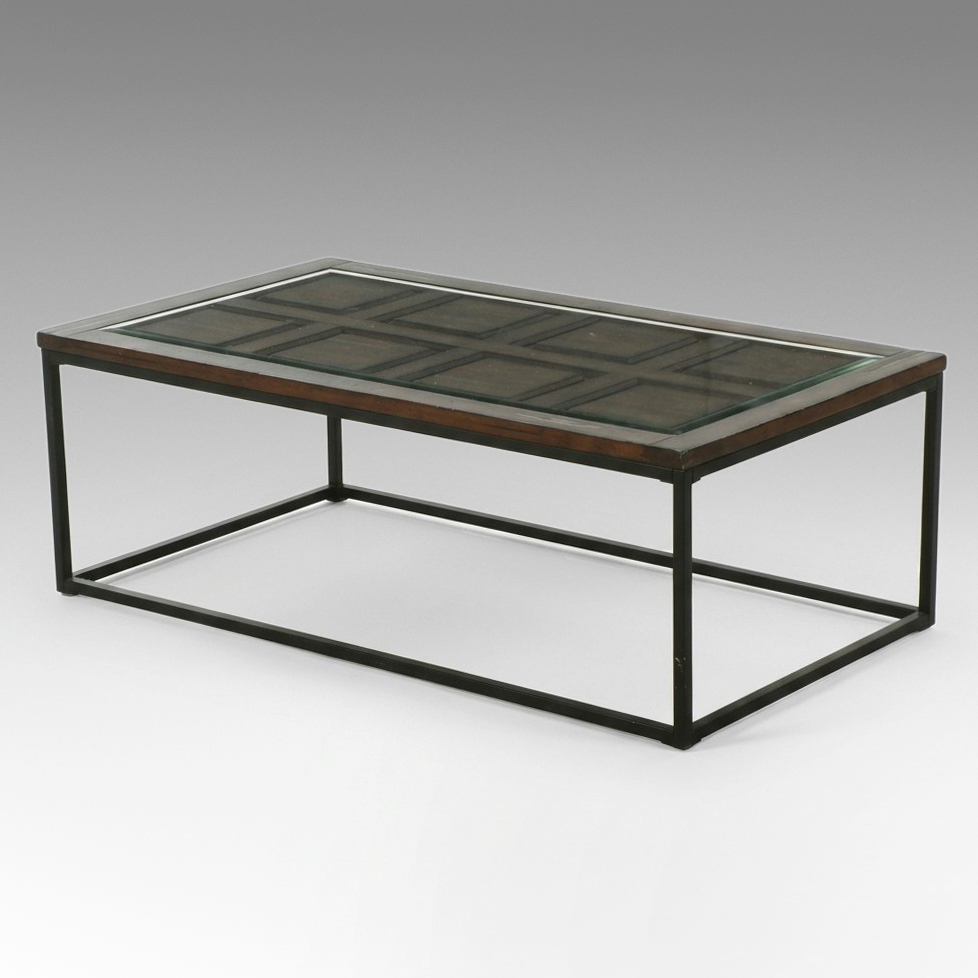 Contemporary Industrial-Style Coffee Table with Inset Paneled Wood Top