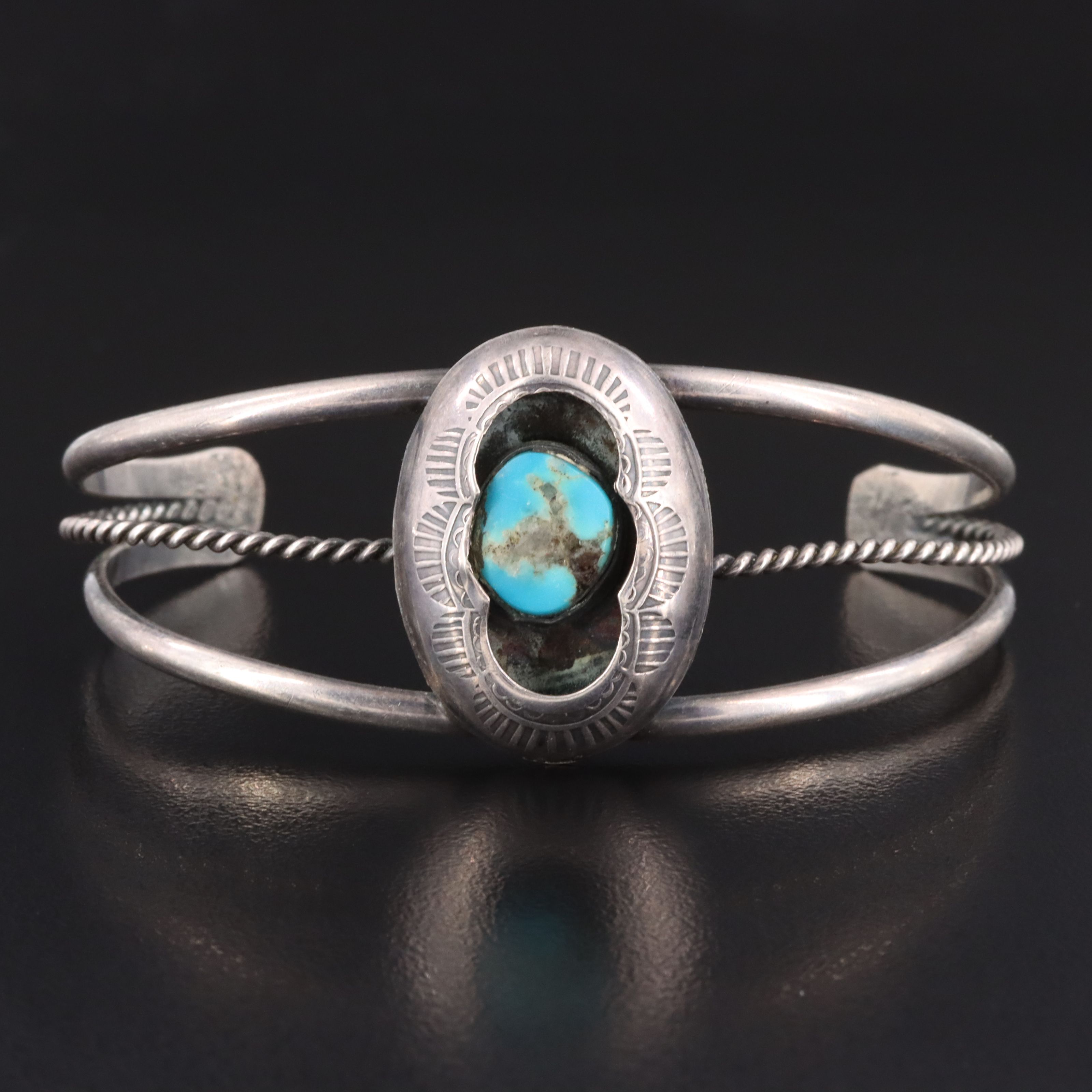 Southwestern Sterling Turquoise Shadowbox Cuff Bracelet
