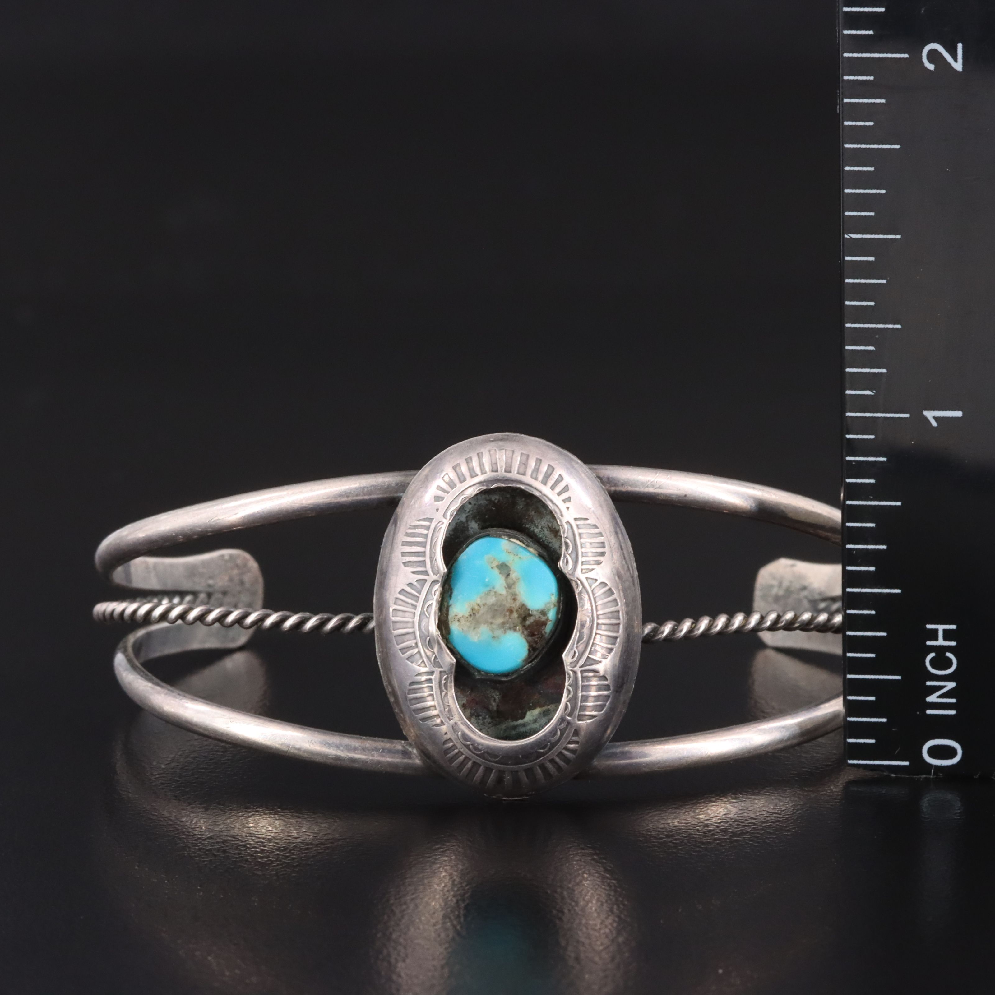Southwestern Sterling Turquoise Shadowbox Cuff Bracelet