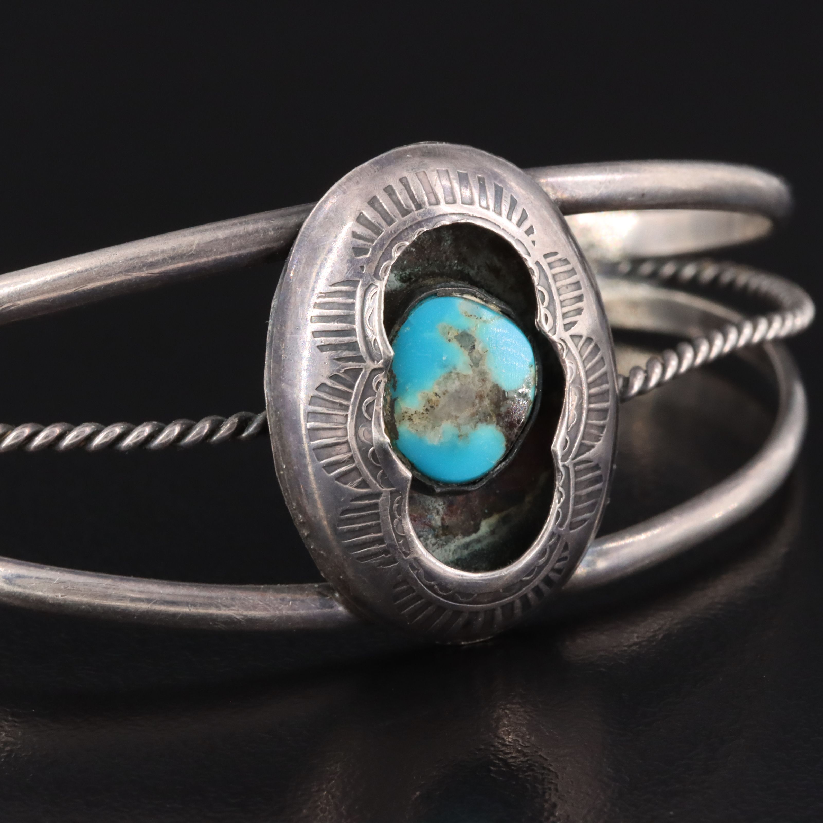 Southwestern Sterling Turquoise Shadowbox Cuff Bracelet