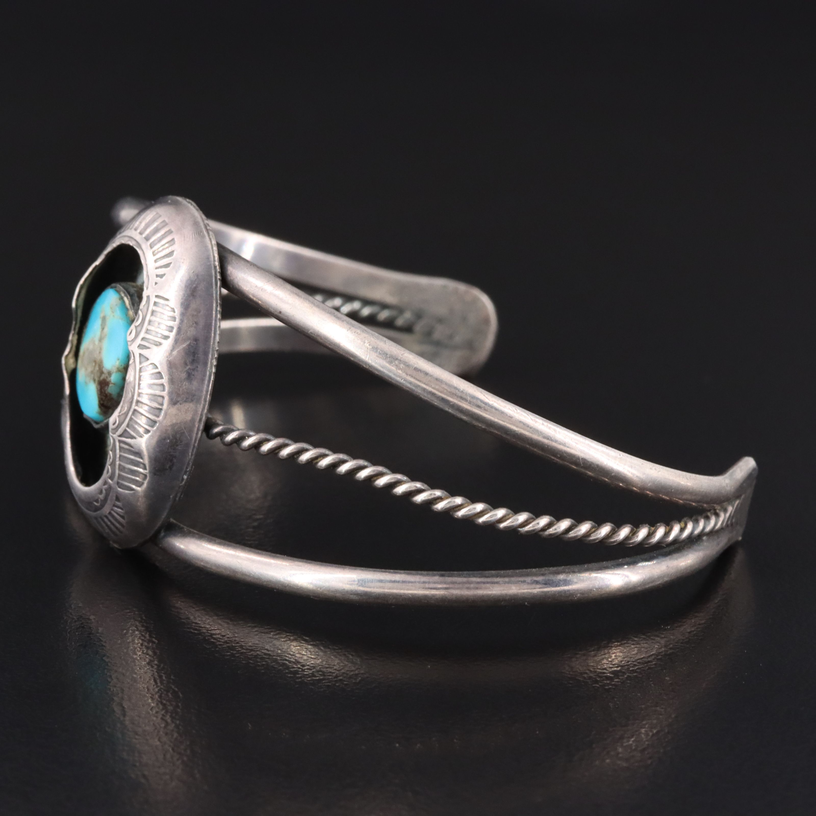 Southwestern Sterling Turquoise Shadowbox Cuff Bracelet