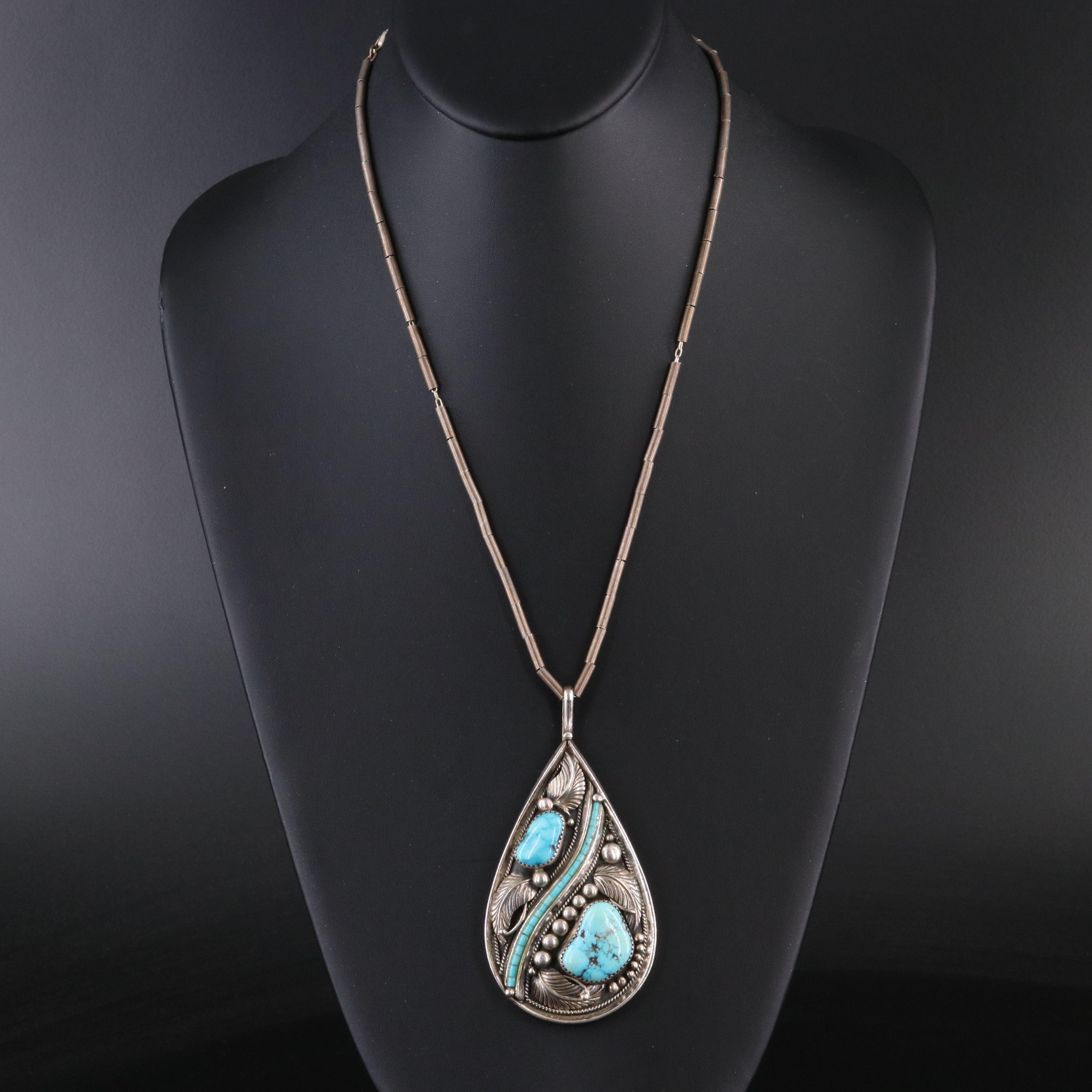 Harry Martinez Navajo Diné Sterling Turquoise Pendant Necklace