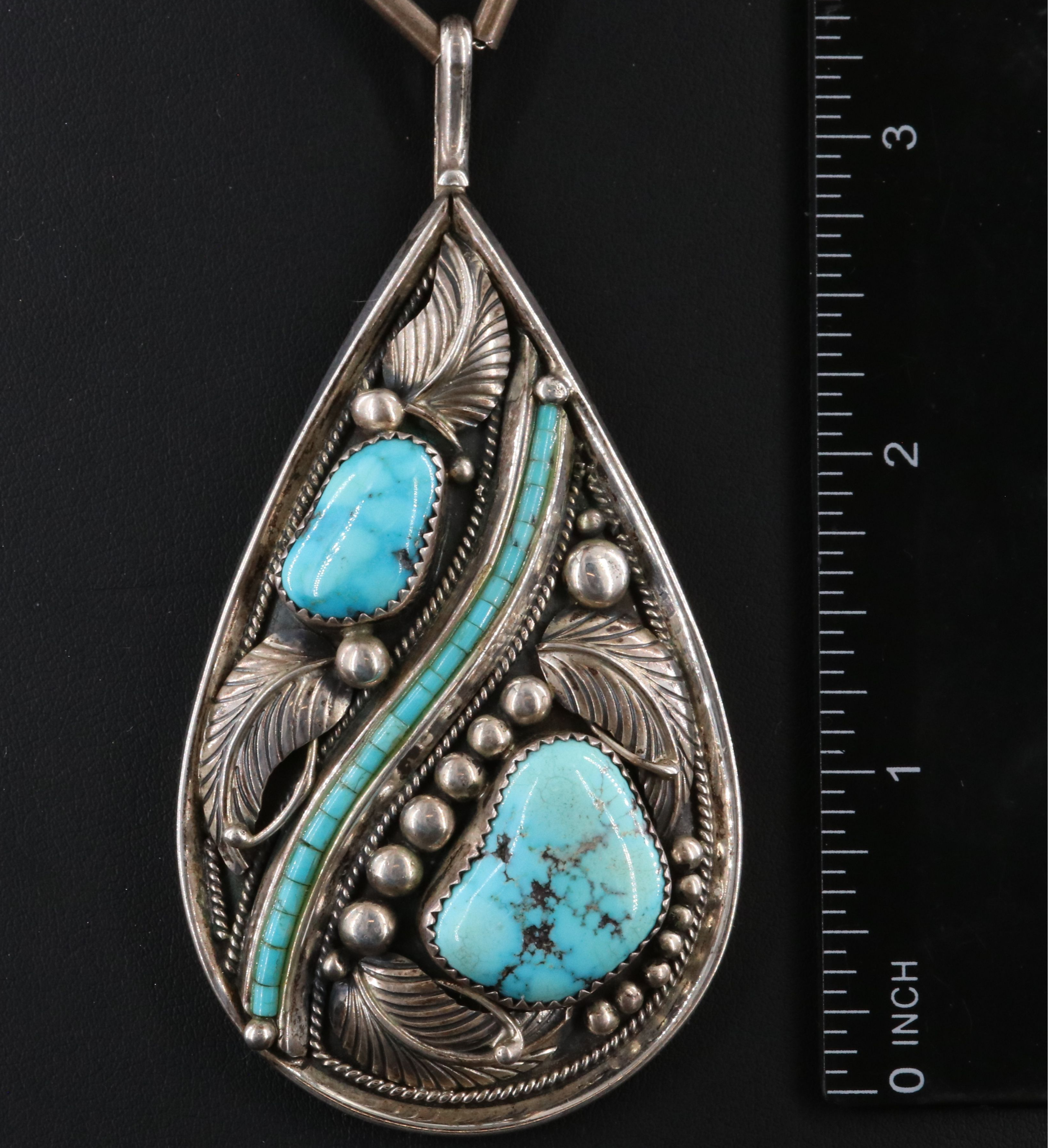 Harry Martinez Navajo Diné Sterling Turquoise Pendant Necklace