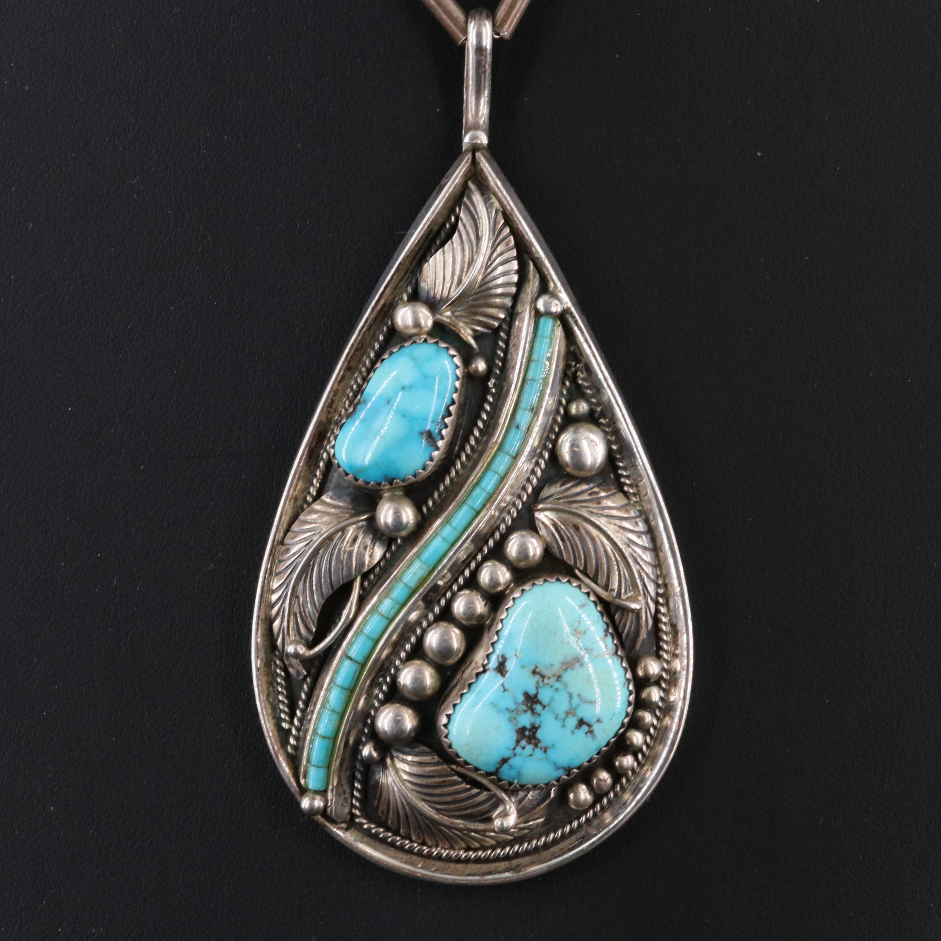Harry Martinez Navajo Diné Sterling Turquoise Pendant Necklace