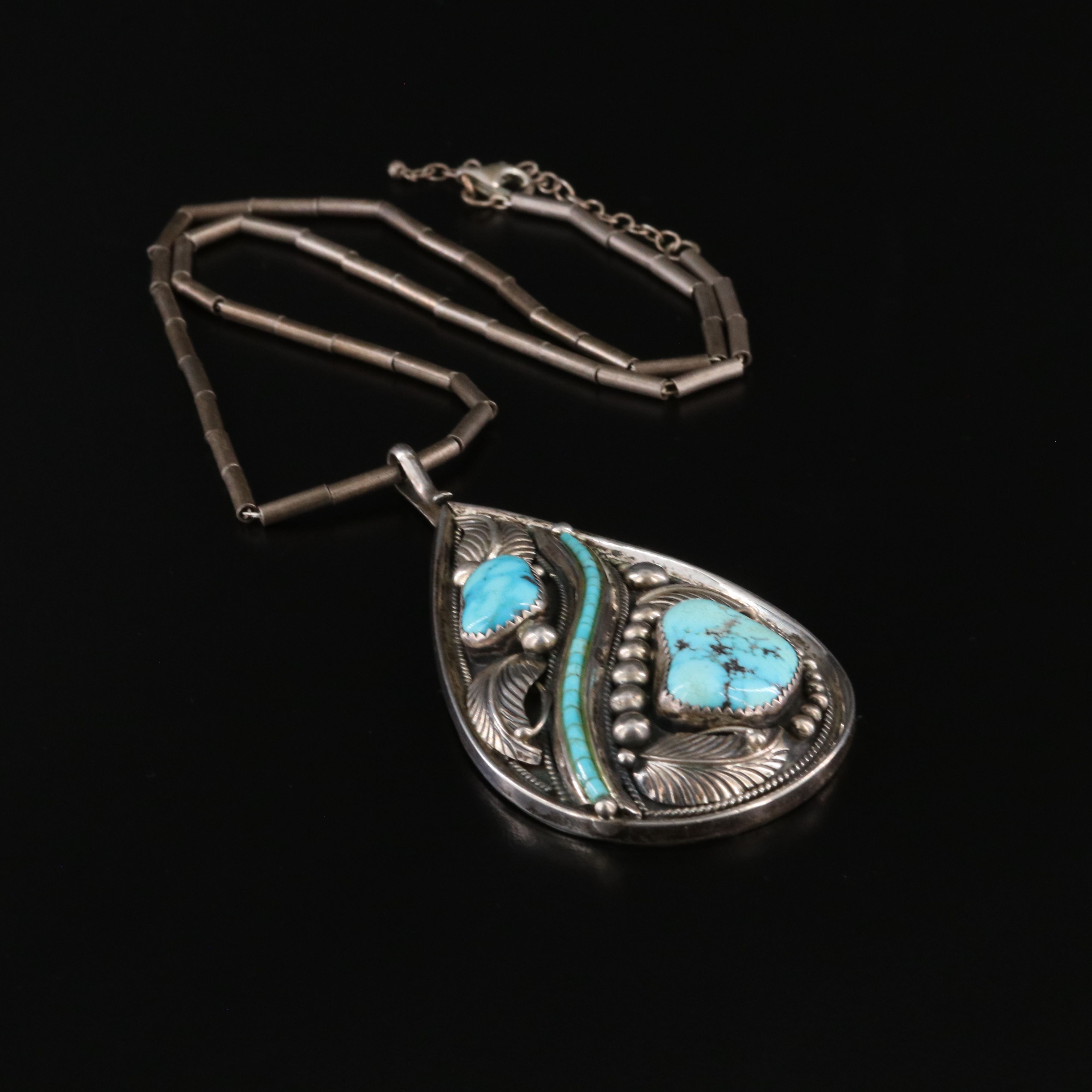 Harry Martinez Navajo Diné Sterling Turquoise Pendant Necklace