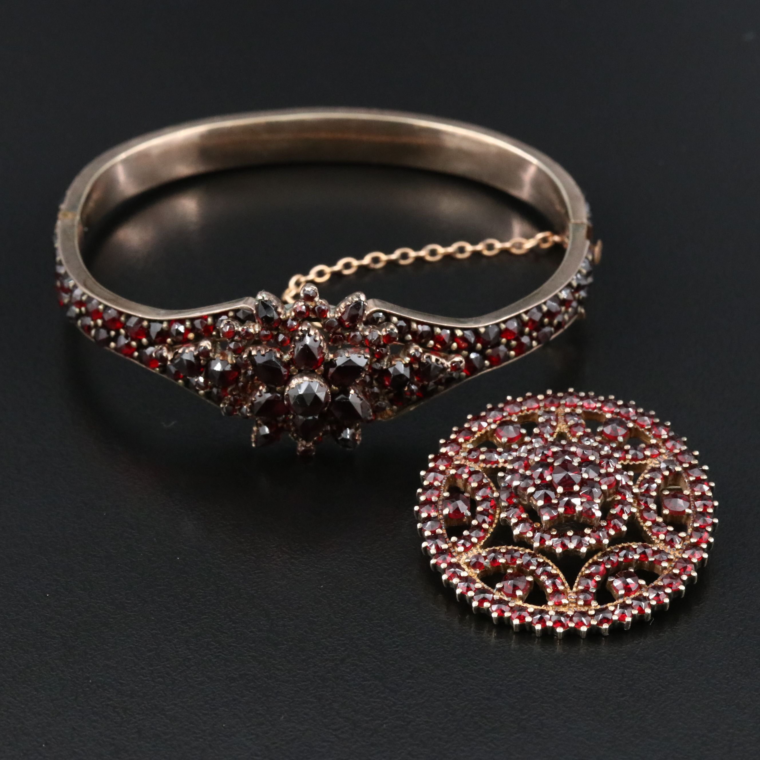 Vintage 850 Silver Garnet Brooch with Bracelet
