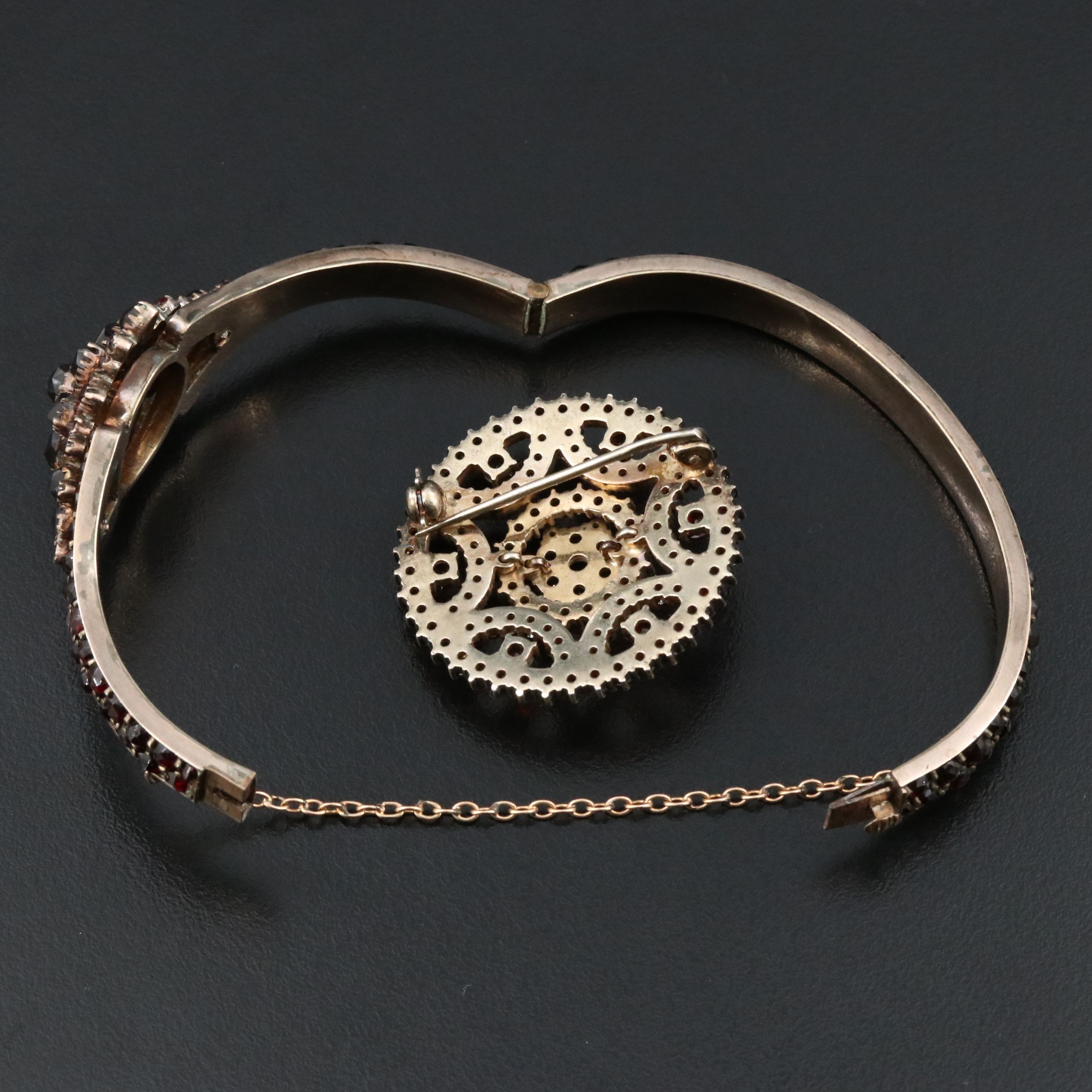 Vintage 850 Silver Garnet Brooch with Bracelet