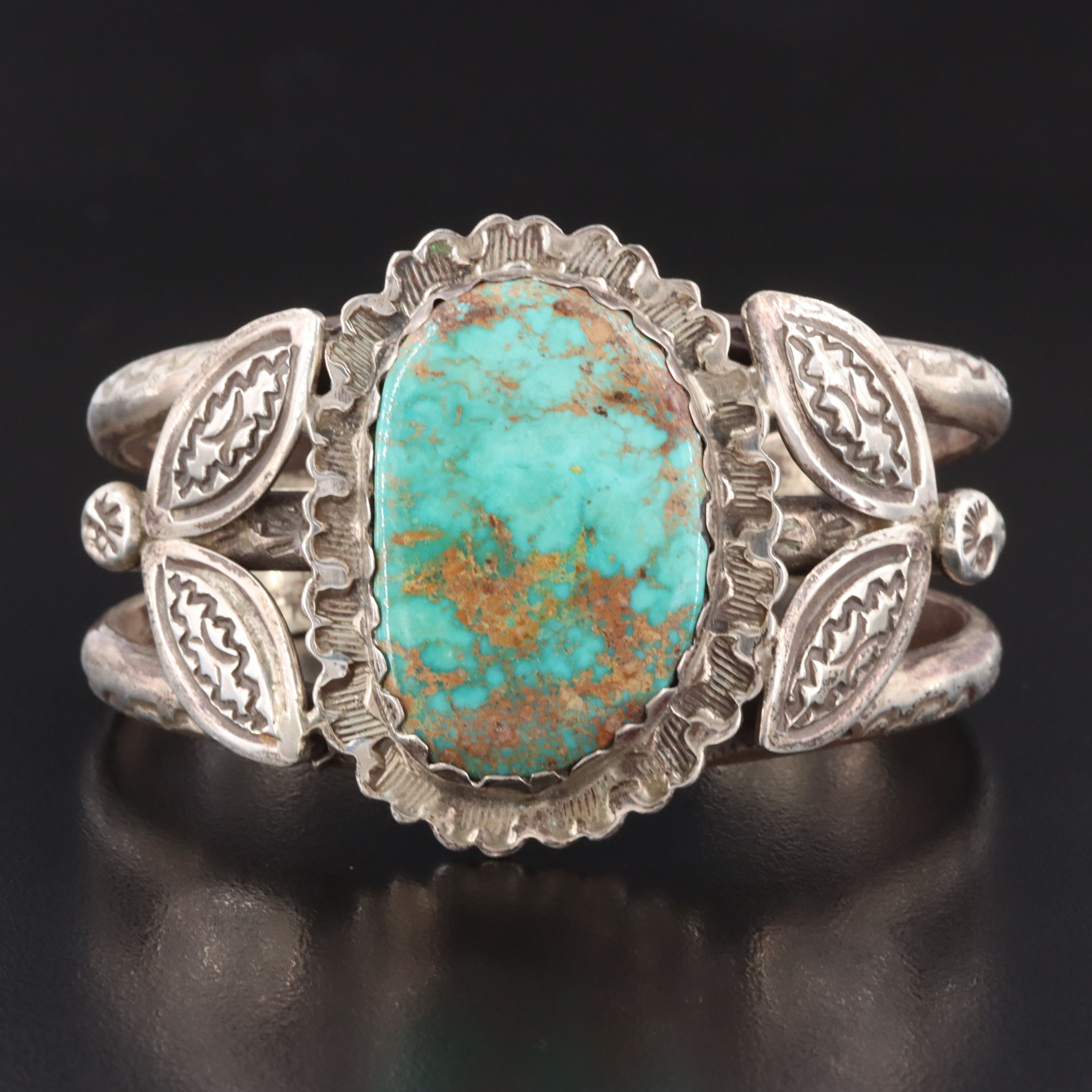 Southwestern Sterling Turquoise Floral Cuff Bracelet