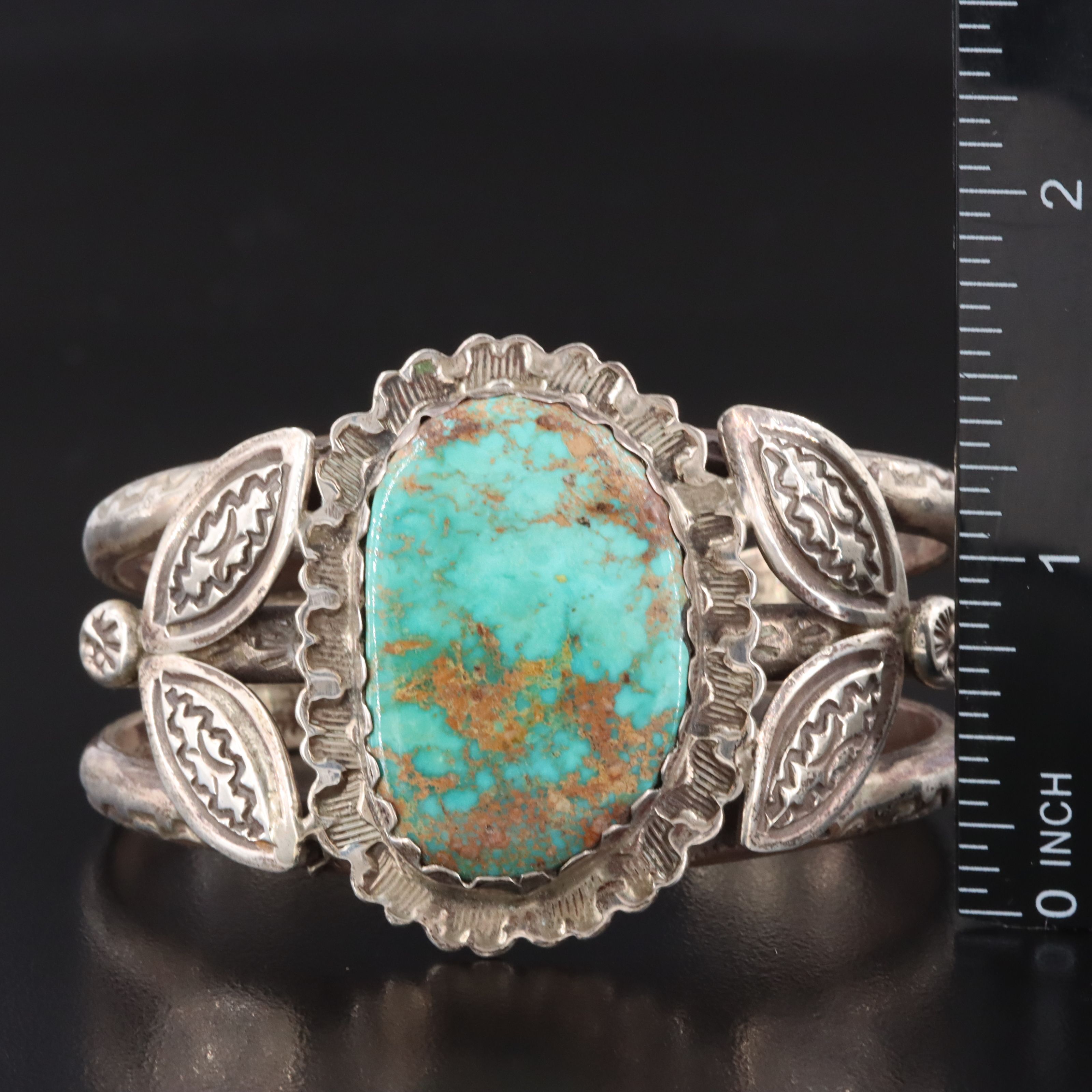 Southwestern Sterling Turquoise Floral Cuff Bracelet