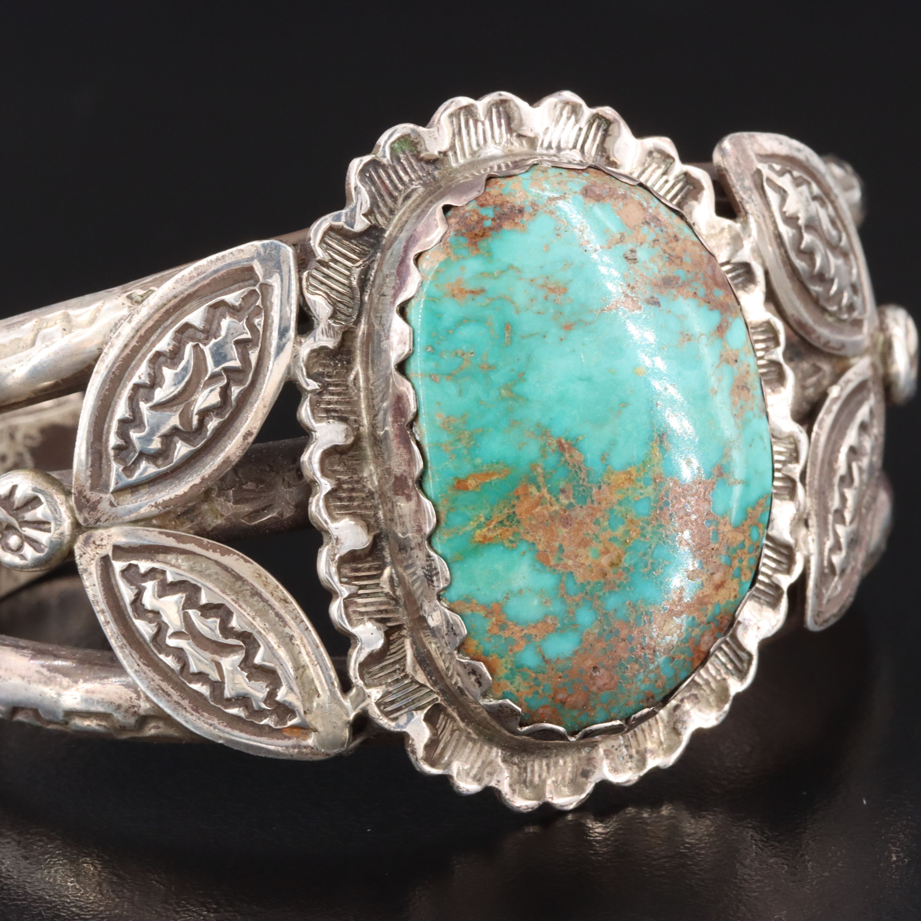 Southwestern Sterling Turquoise Floral Cuff Bracelet