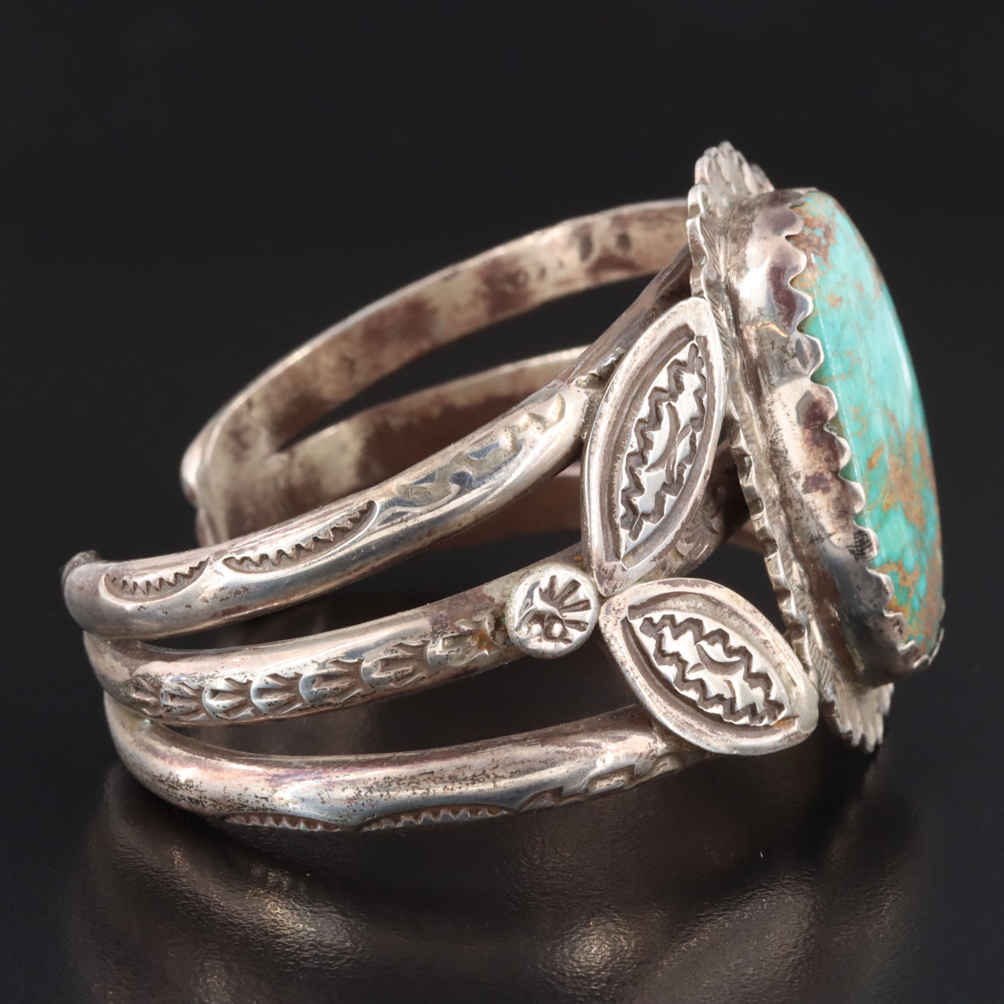Southwestern Sterling Turquoise Floral Cuff Bracelet