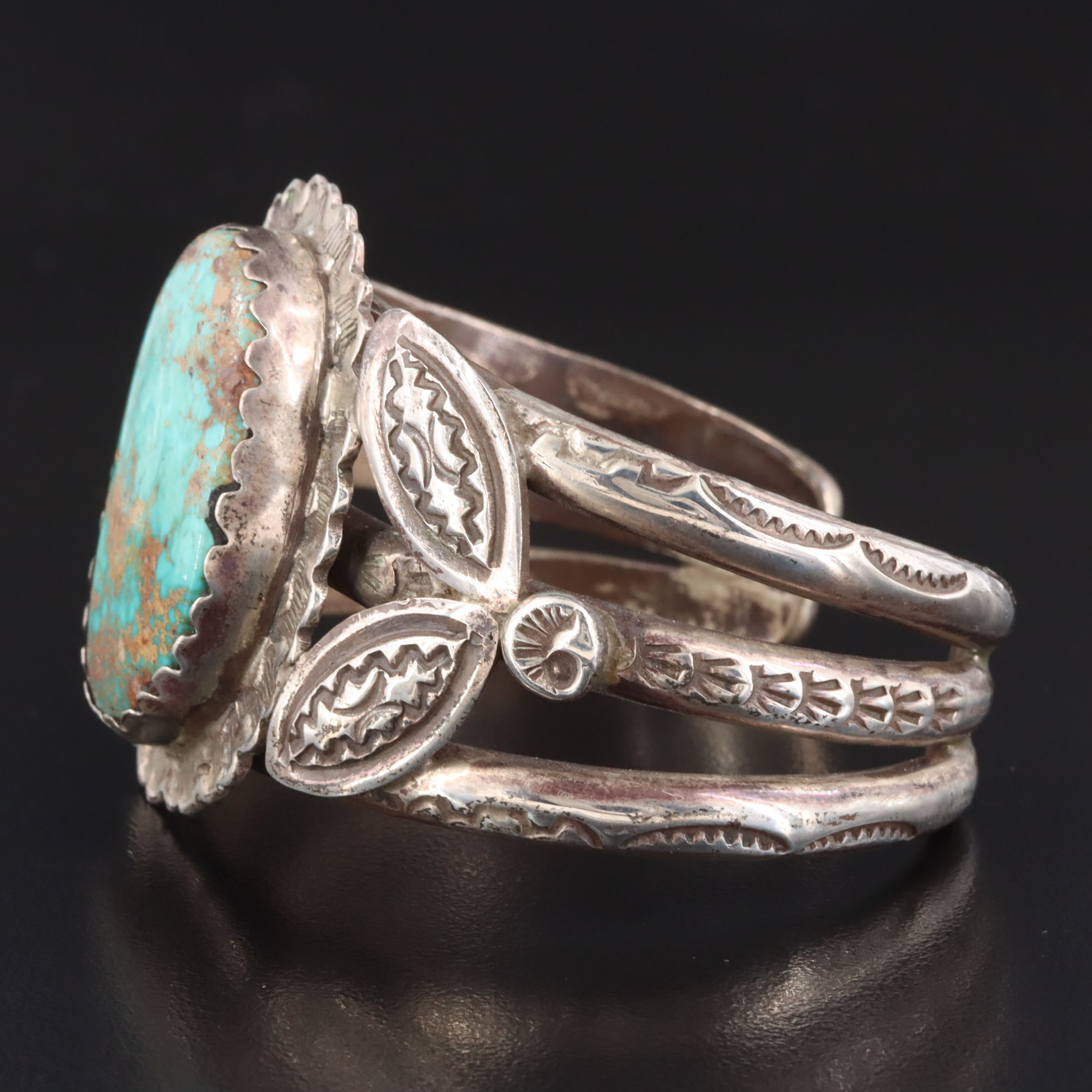 Southwestern Sterling Turquoise Floral Cuff Bracelet