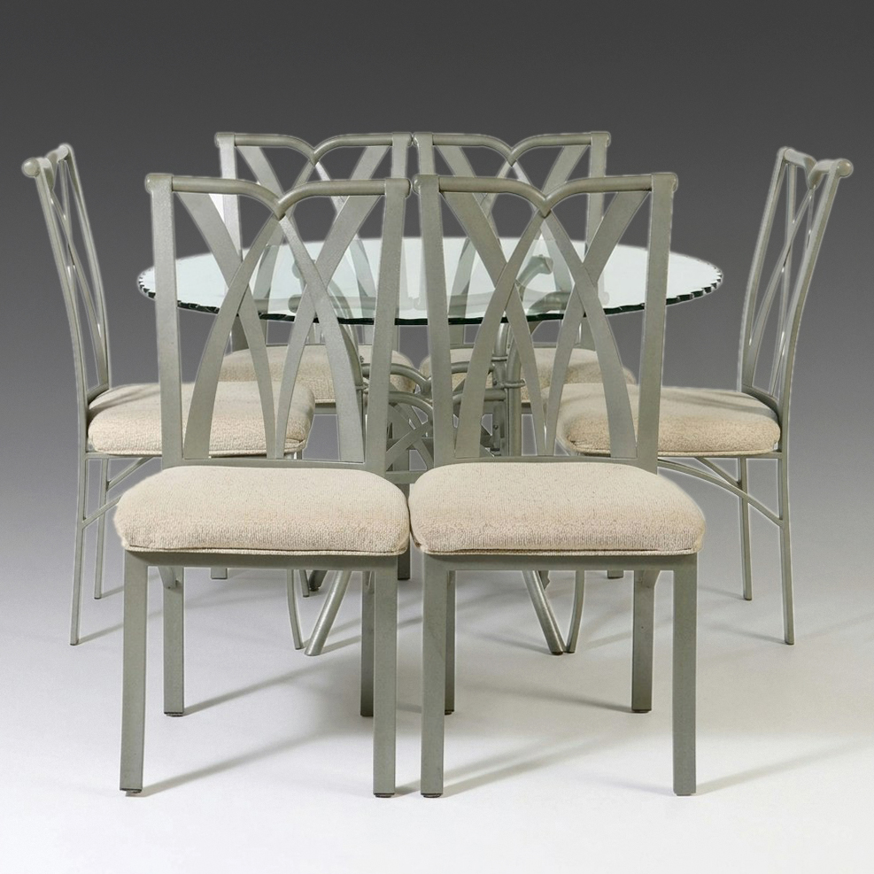 Seven Piece Contemporary Dining Set with Scalloped Glass Top Table