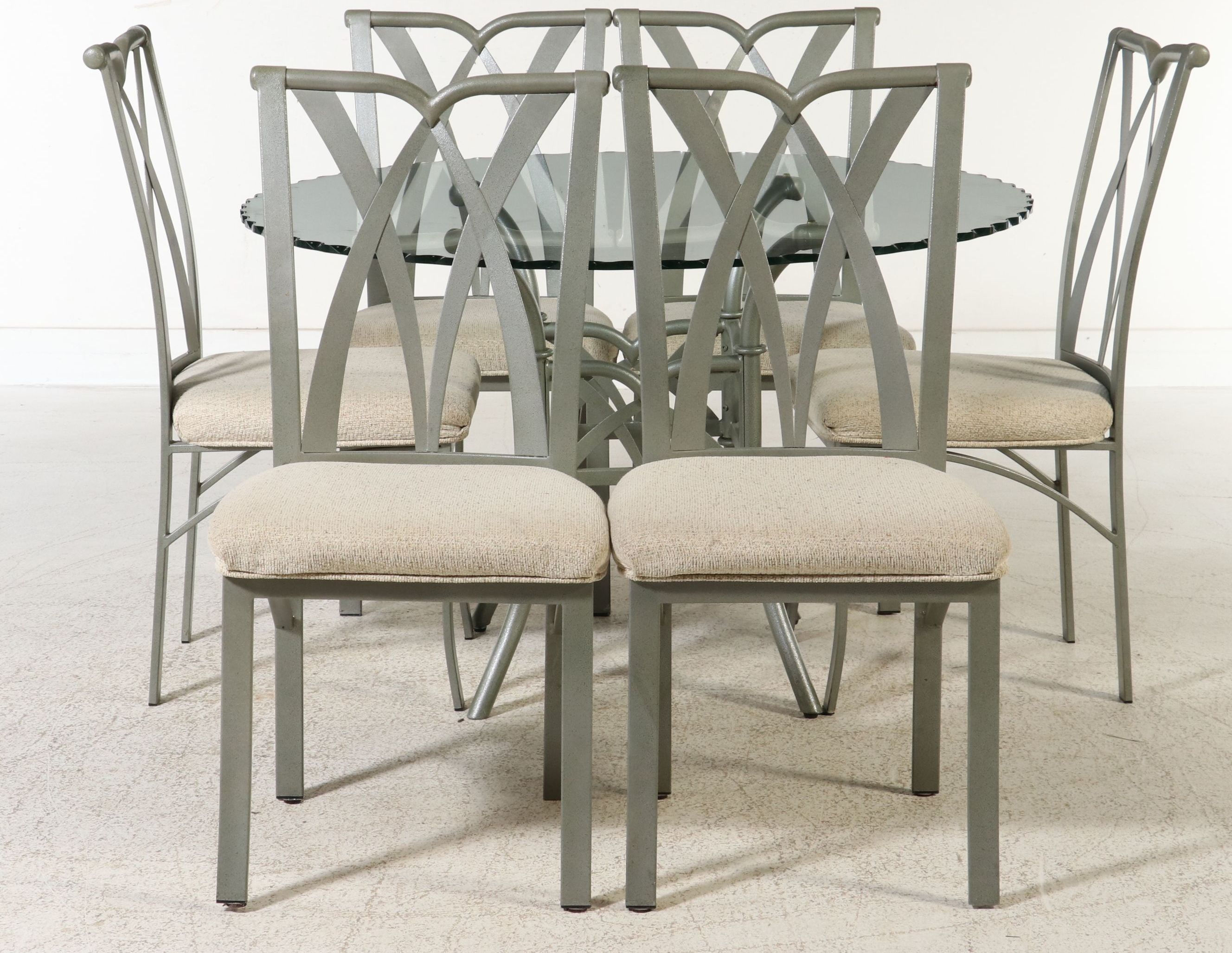 Seven Piece Contemporary Dining Set with Scalloped Glass Top Table