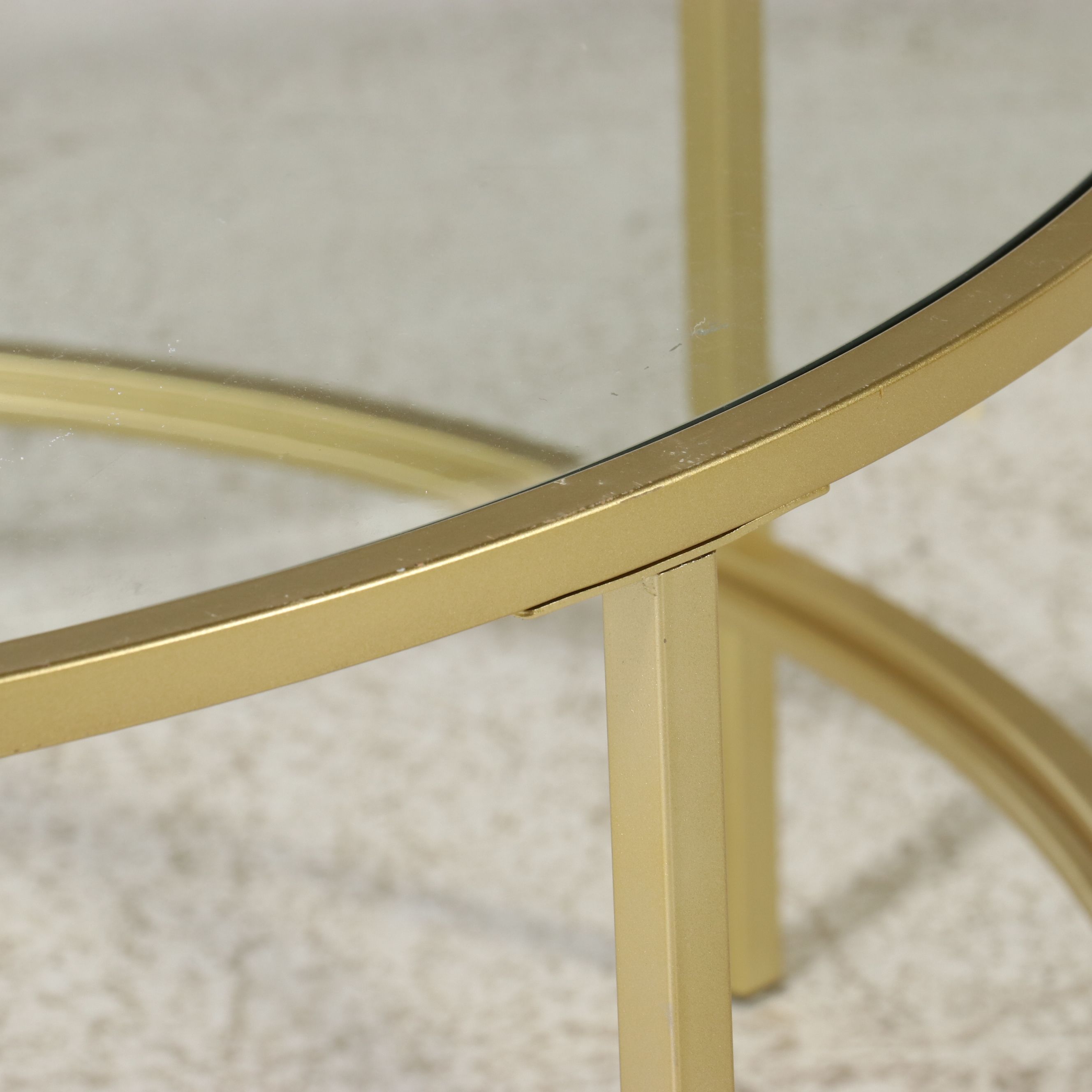 Contemporary Round Tiered Gold Metal and Glass Coffee Table