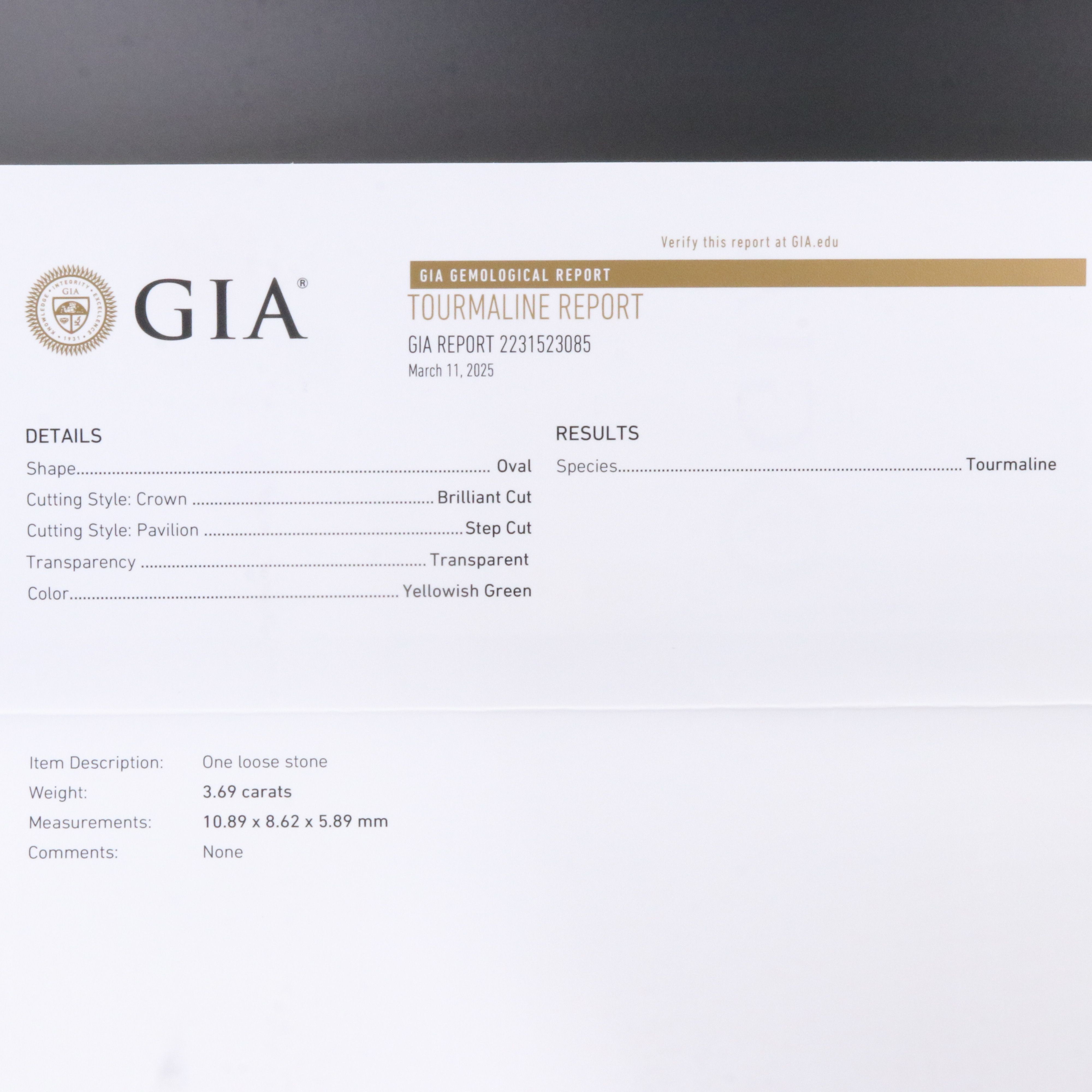 14K Tourmaline Ring with GIA Report