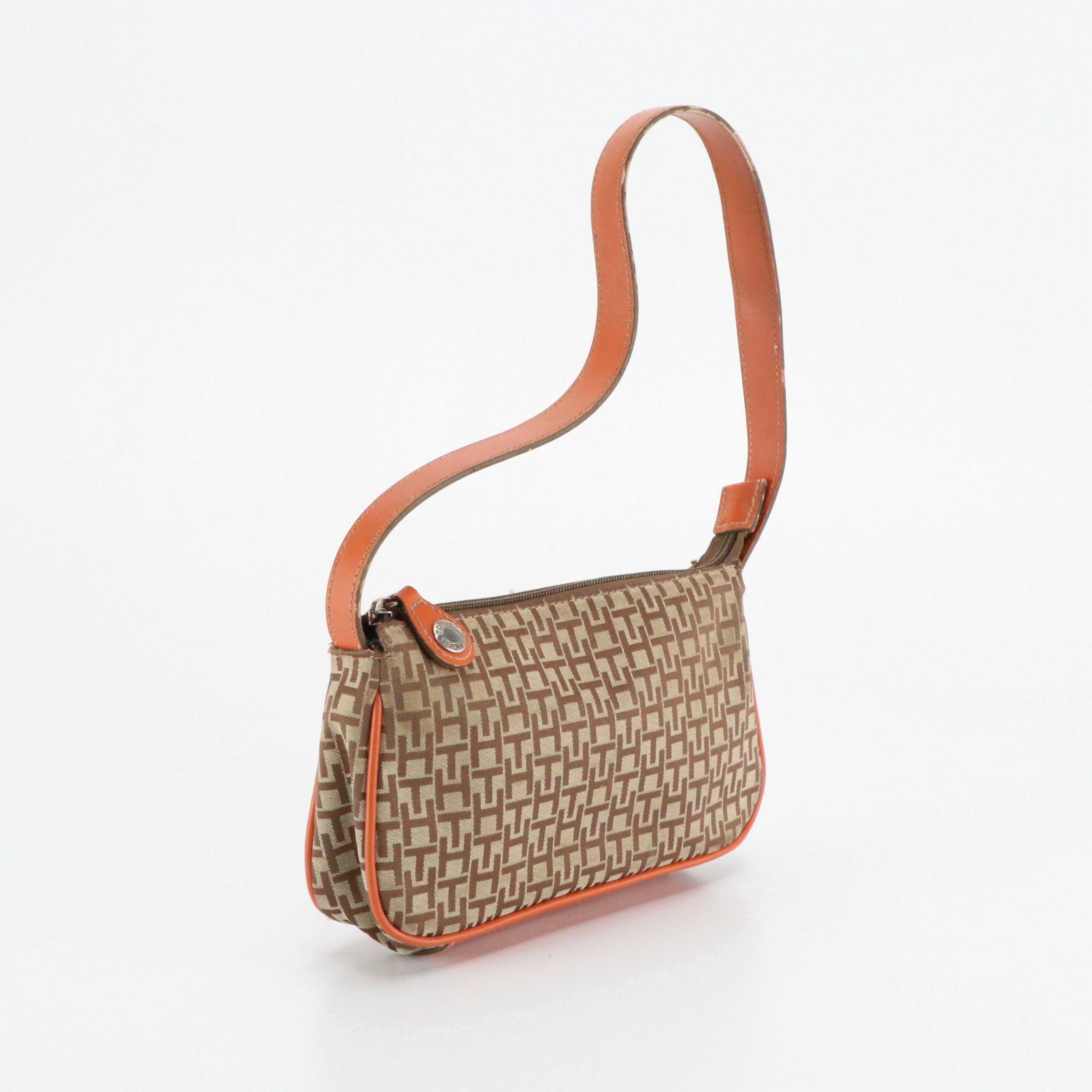 Tommy Hilfiger Small Shoulder Bag in Brown TH Monogram and Orange Faux-Leather