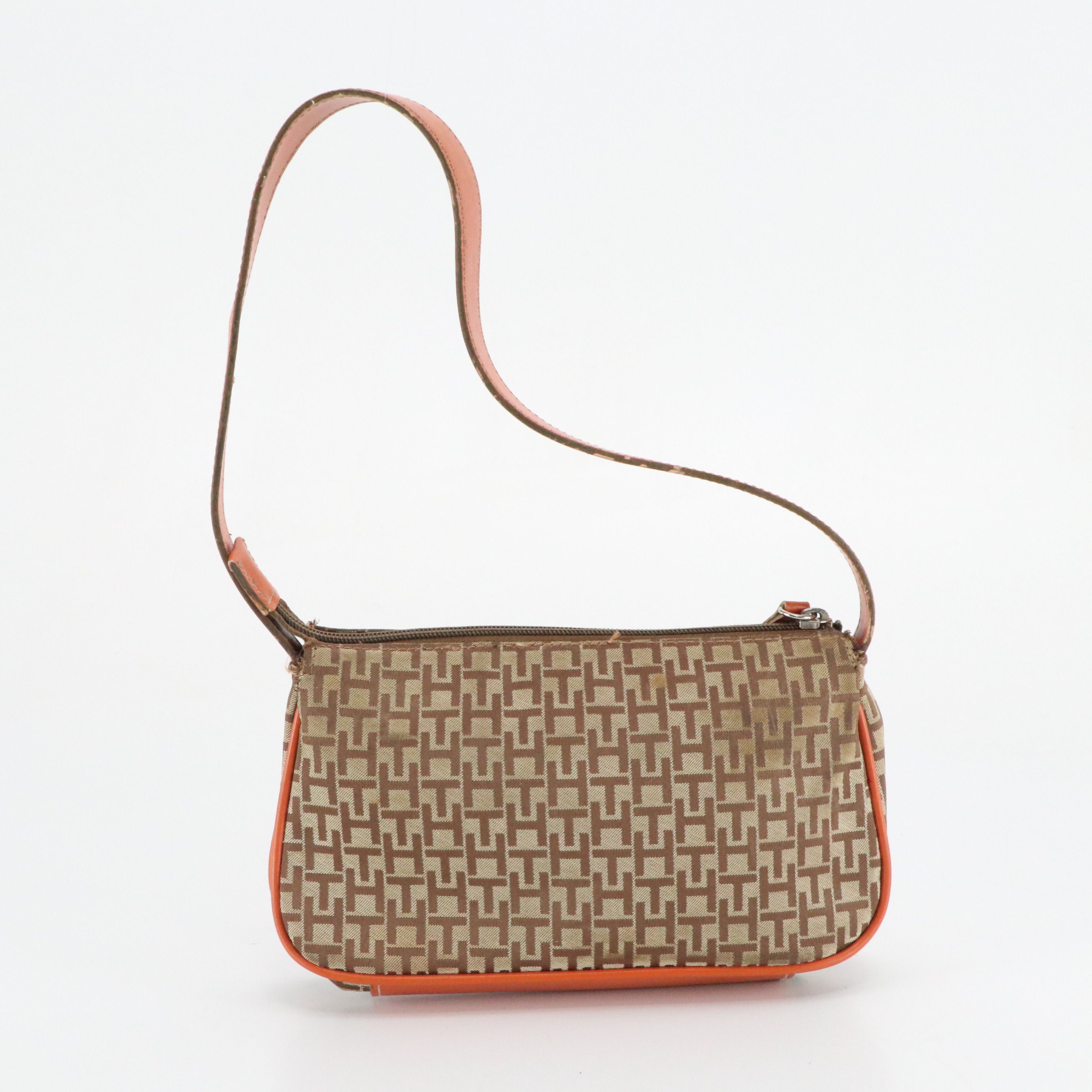 Tommy Hilfiger Small Shoulder Bag in Brown TH Monogram and Orange Faux-Leather