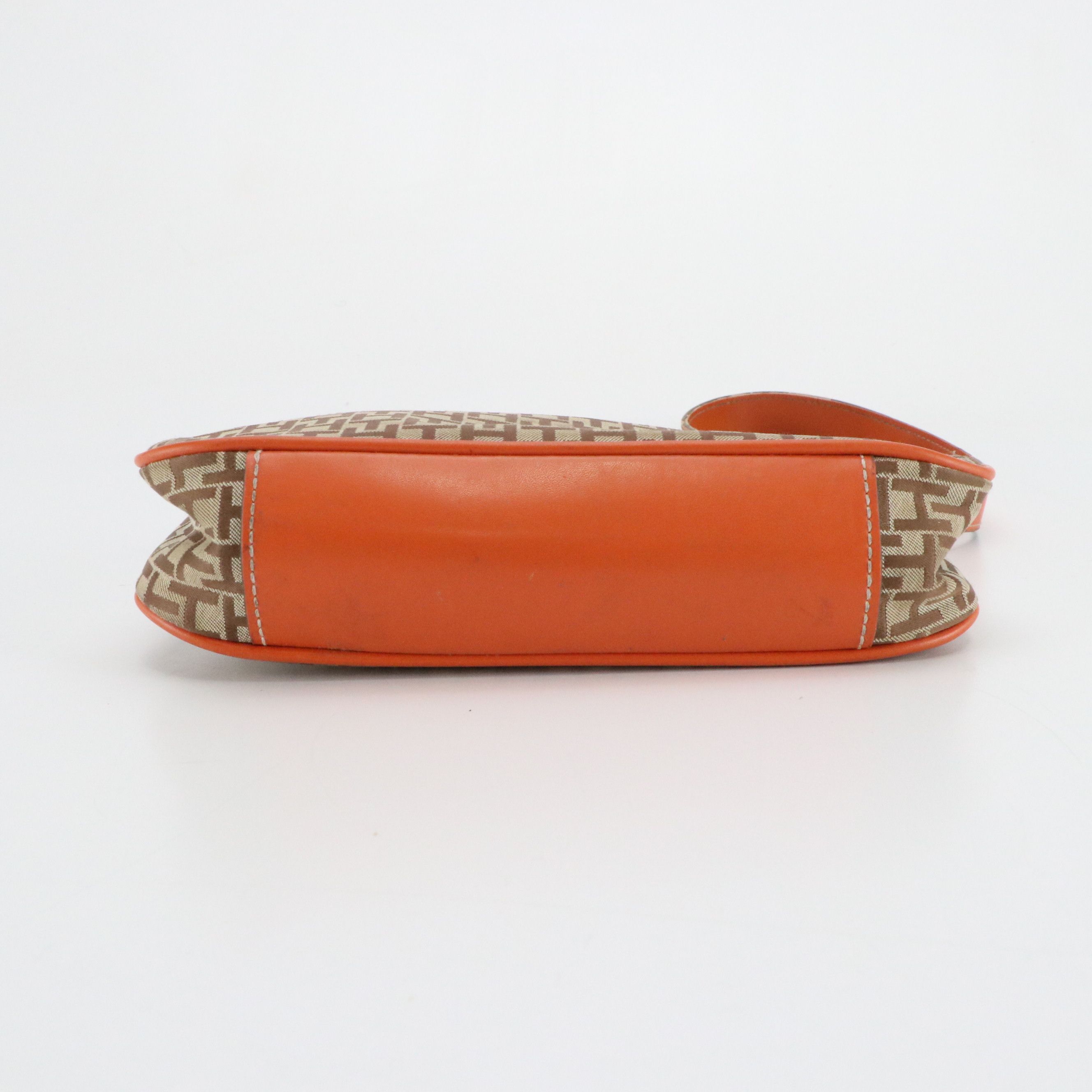 Tommy Hilfiger Small Shoulder Bag in Brown TH Monogram and Orange Faux-Leather
