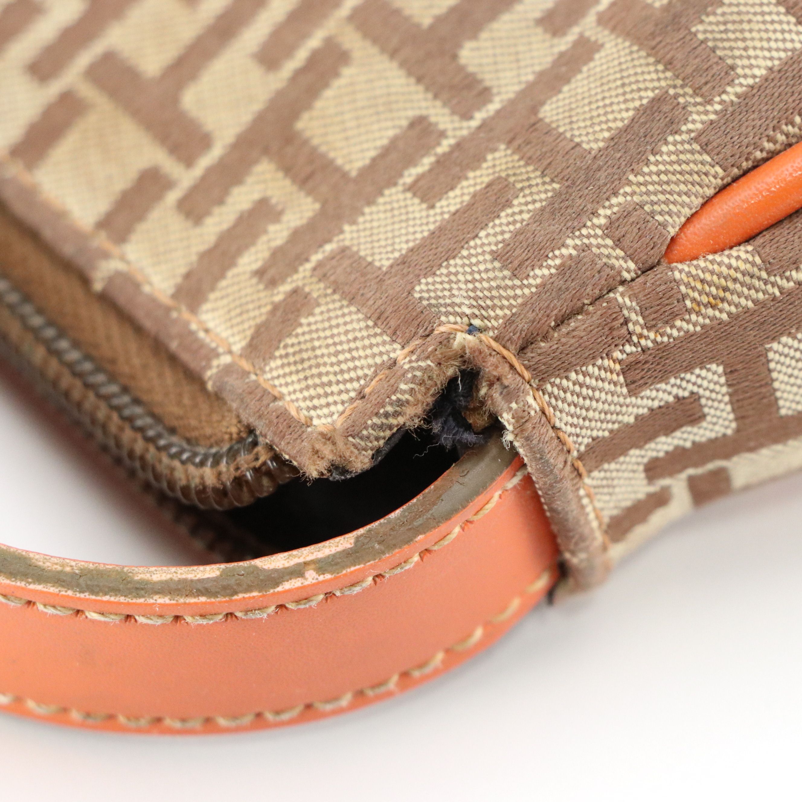 Tommy Hilfiger Small Shoulder Bag in Brown TH Monogram and Orange Faux-Leather