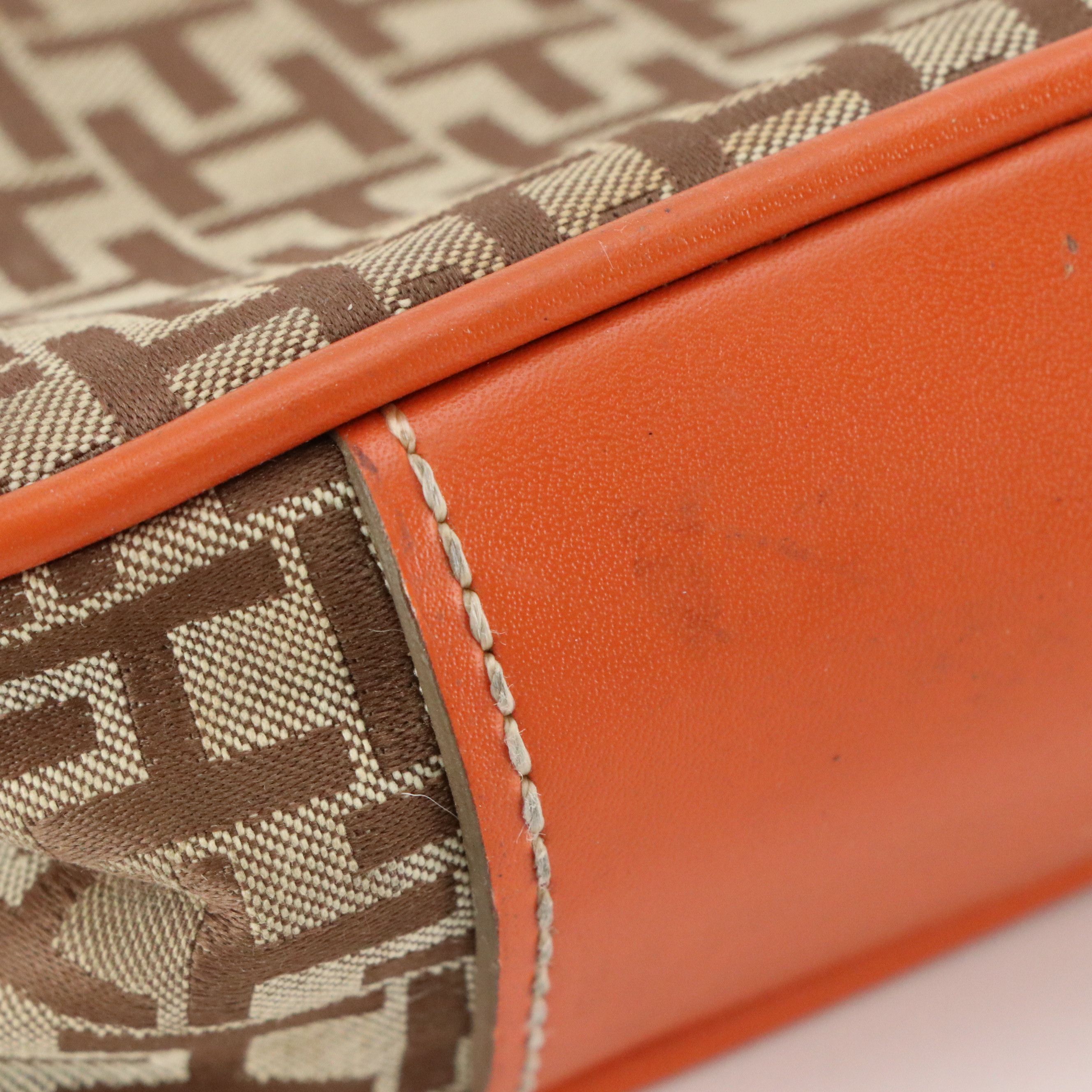 Tommy Hilfiger Small Shoulder Bag in Brown TH Monogram and Orange Faux-Leather