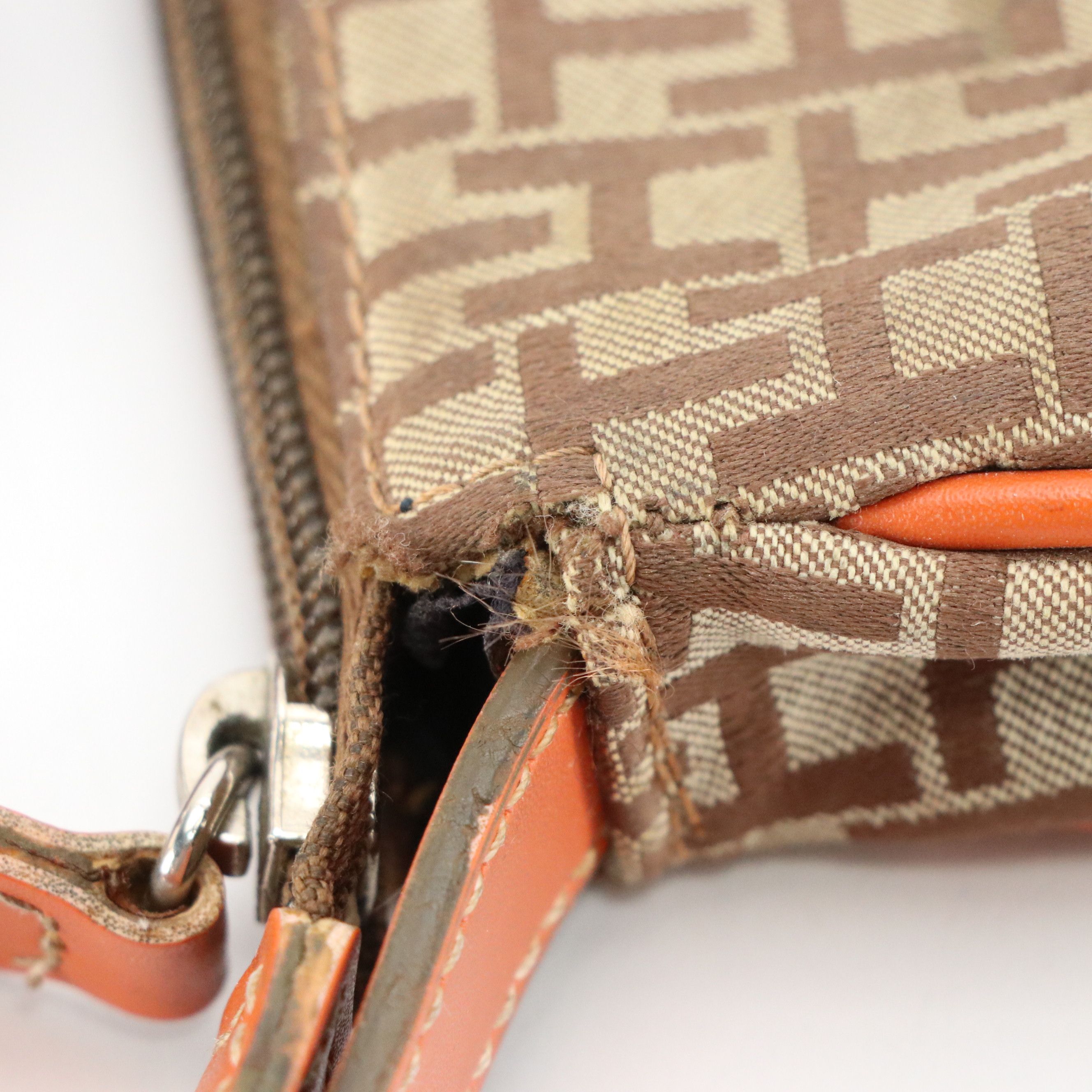 Tommy Hilfiger Small Shoulder Bag in Brown TH Monogram and Orange Faux-Leather