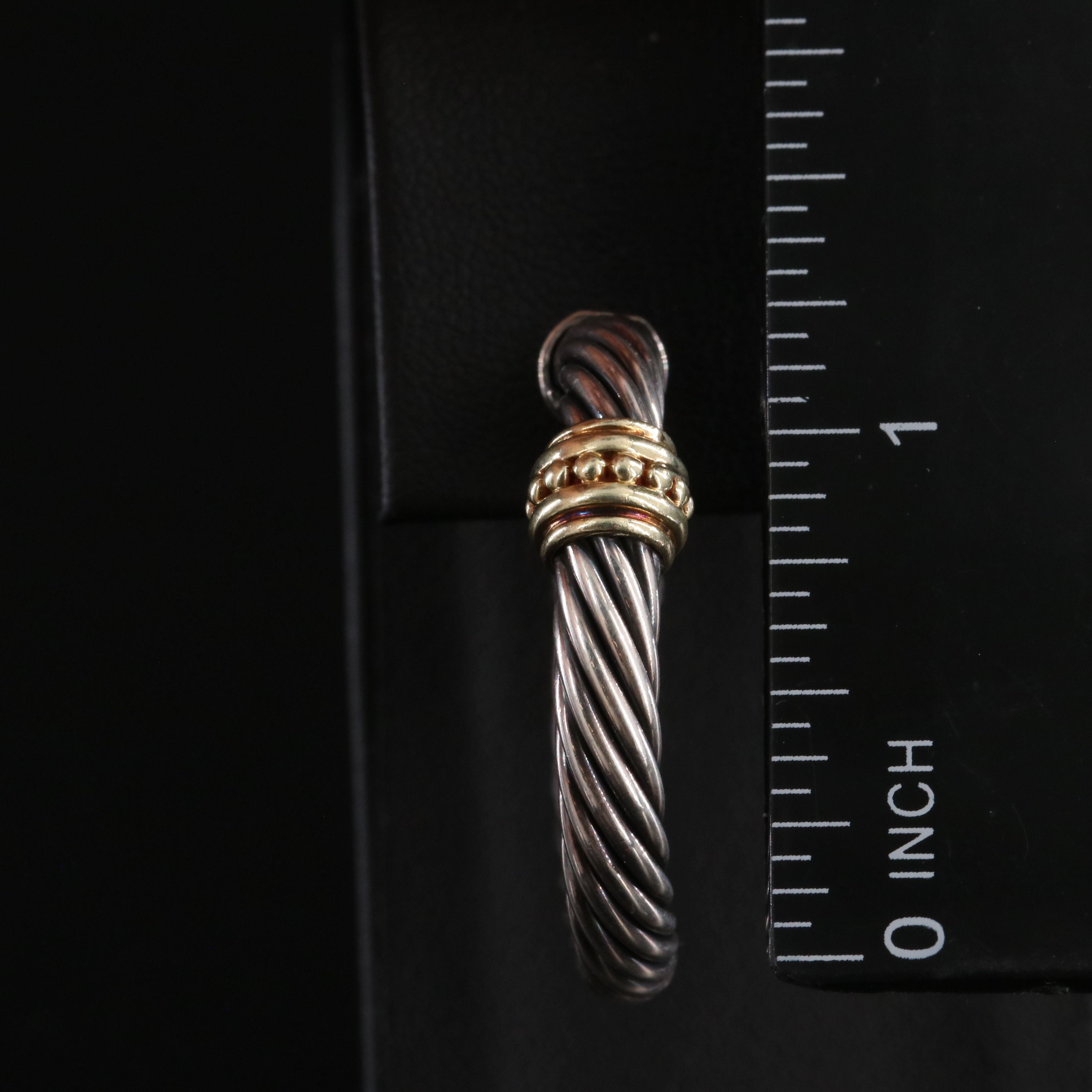 David Yurman Sterling Cable Hoop  Earrings with 14K Beaded Station