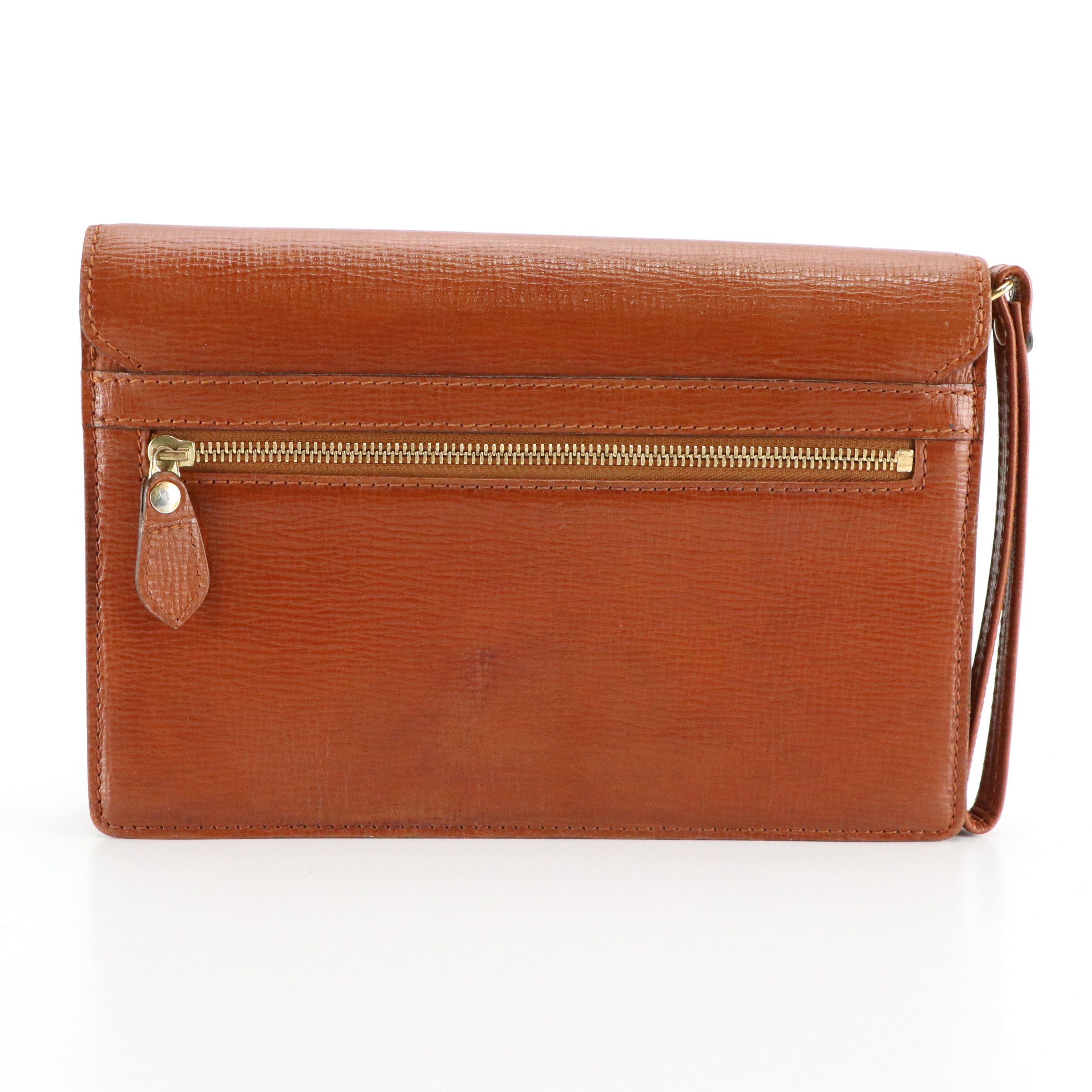 Burberrys Flap Wristlet Clutch in Brown Leather