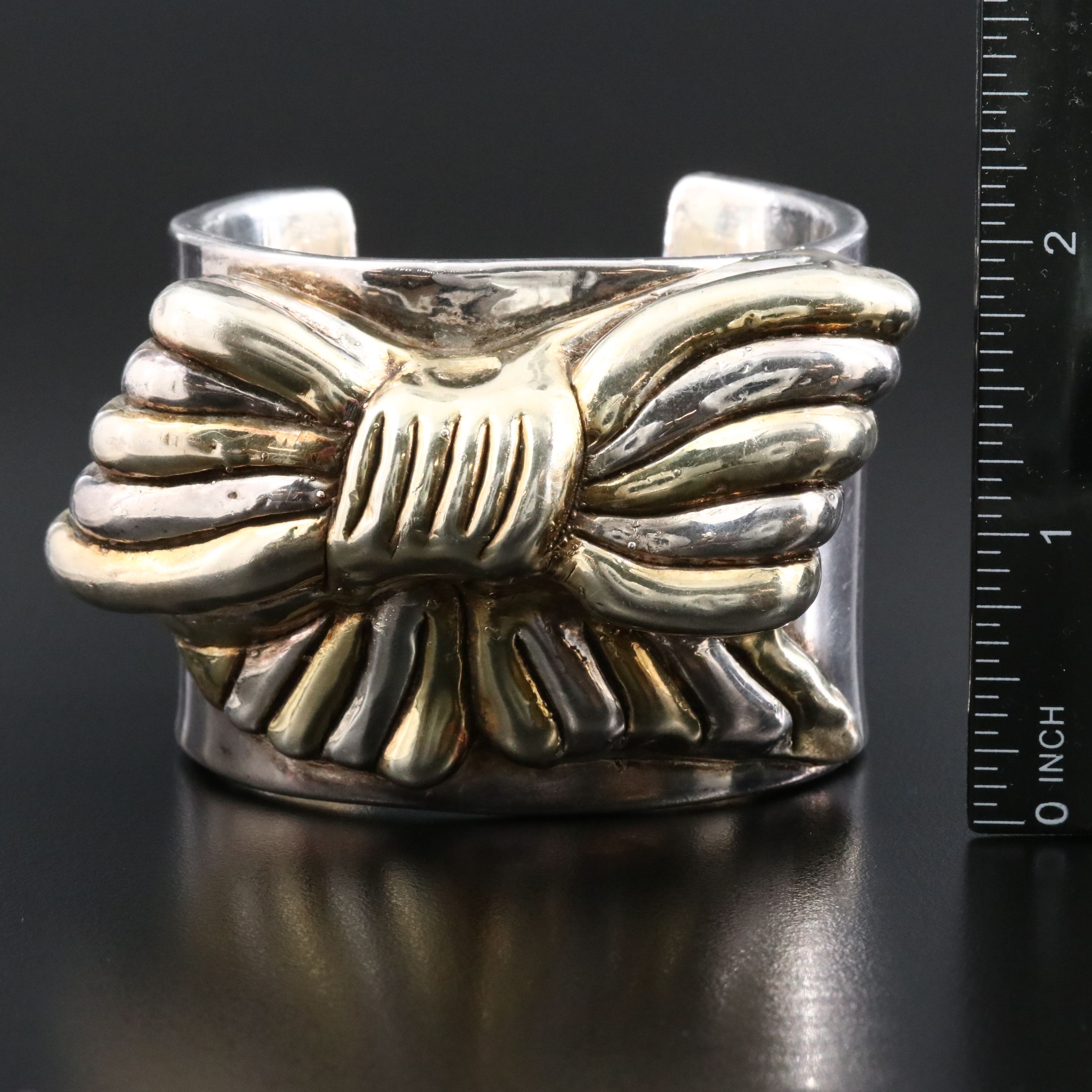 Veronese Sterling Fluted Bangle with Electroformed Bow Cuff