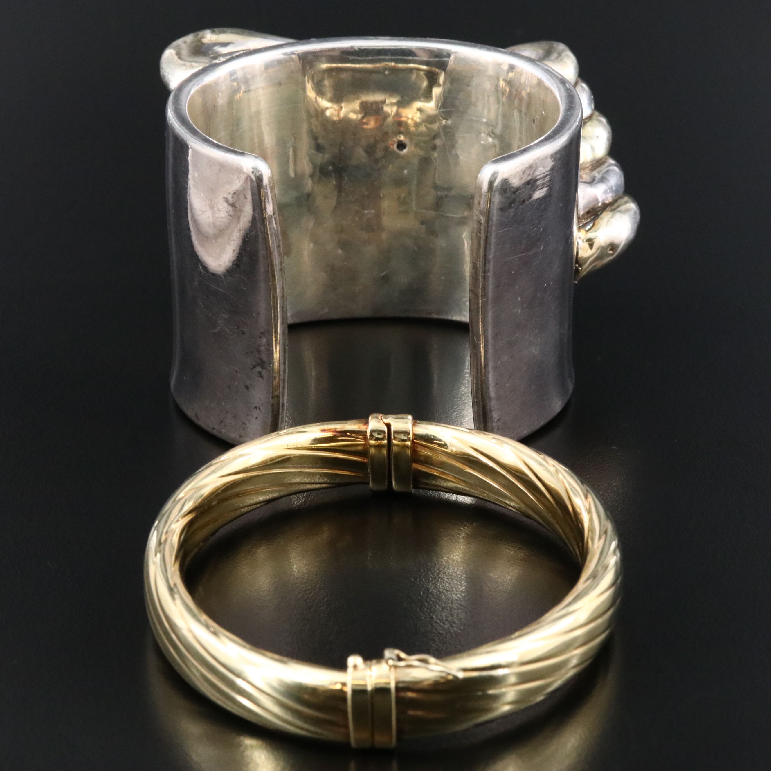 Veronese Sterling Fluted Bangle with Electroformed Bow Cuff