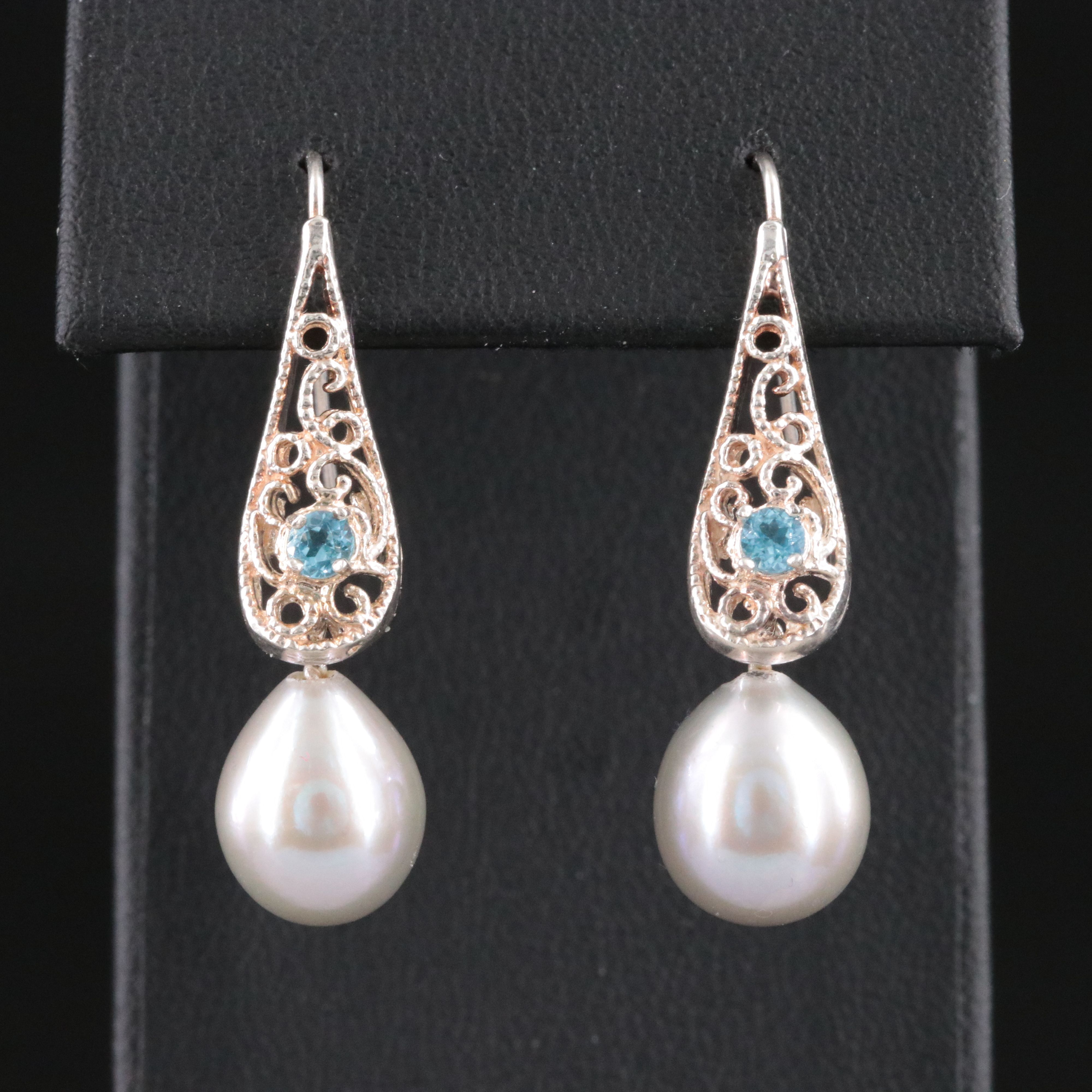 Sterling Pearl and Blue Topaz Drop Earrings