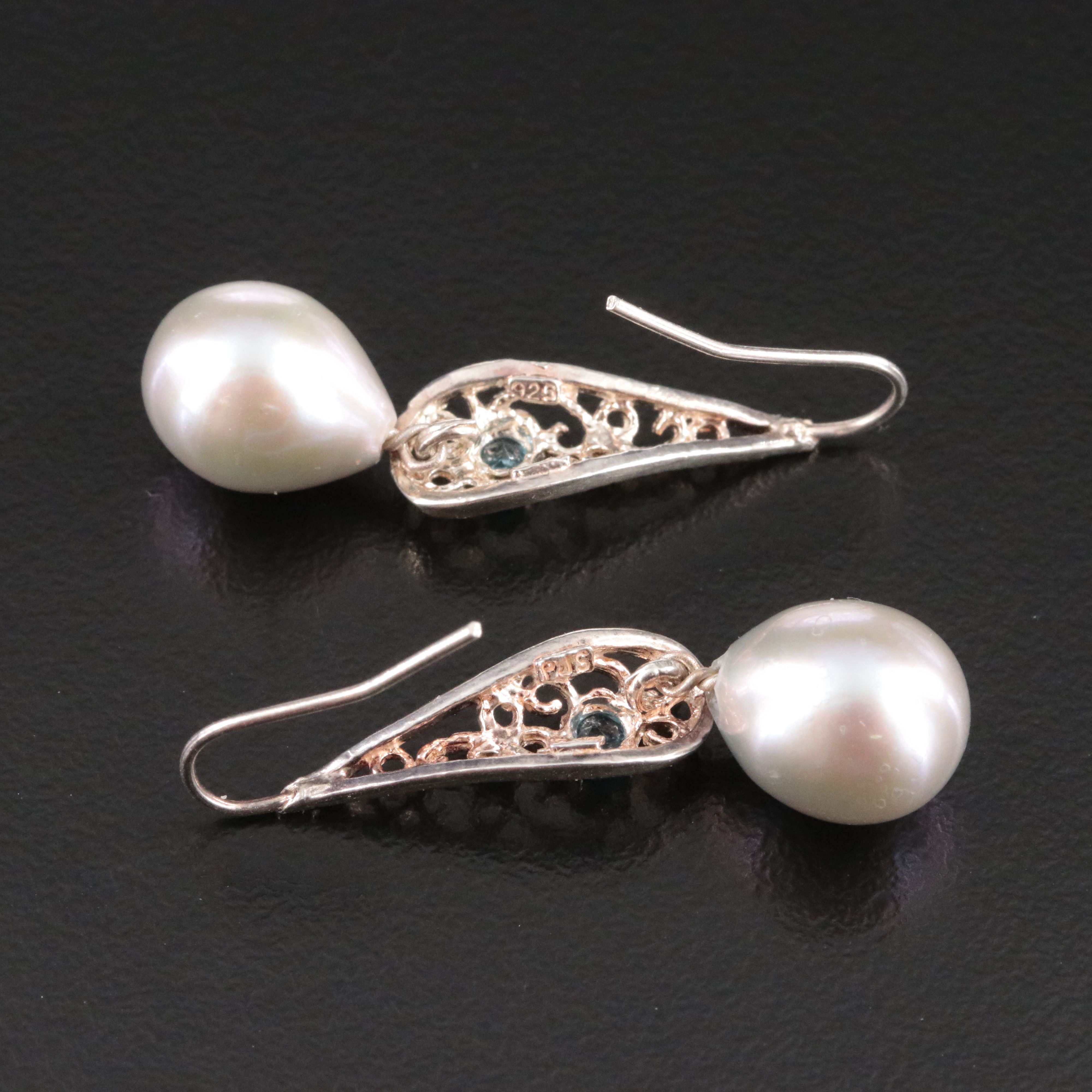 Sterling Pearl and Blue Topaz Drop Earrings