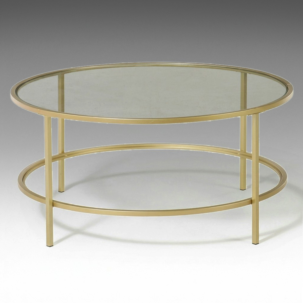 Contemporary Round Tiered Gold Metal and Glass Coffee Table