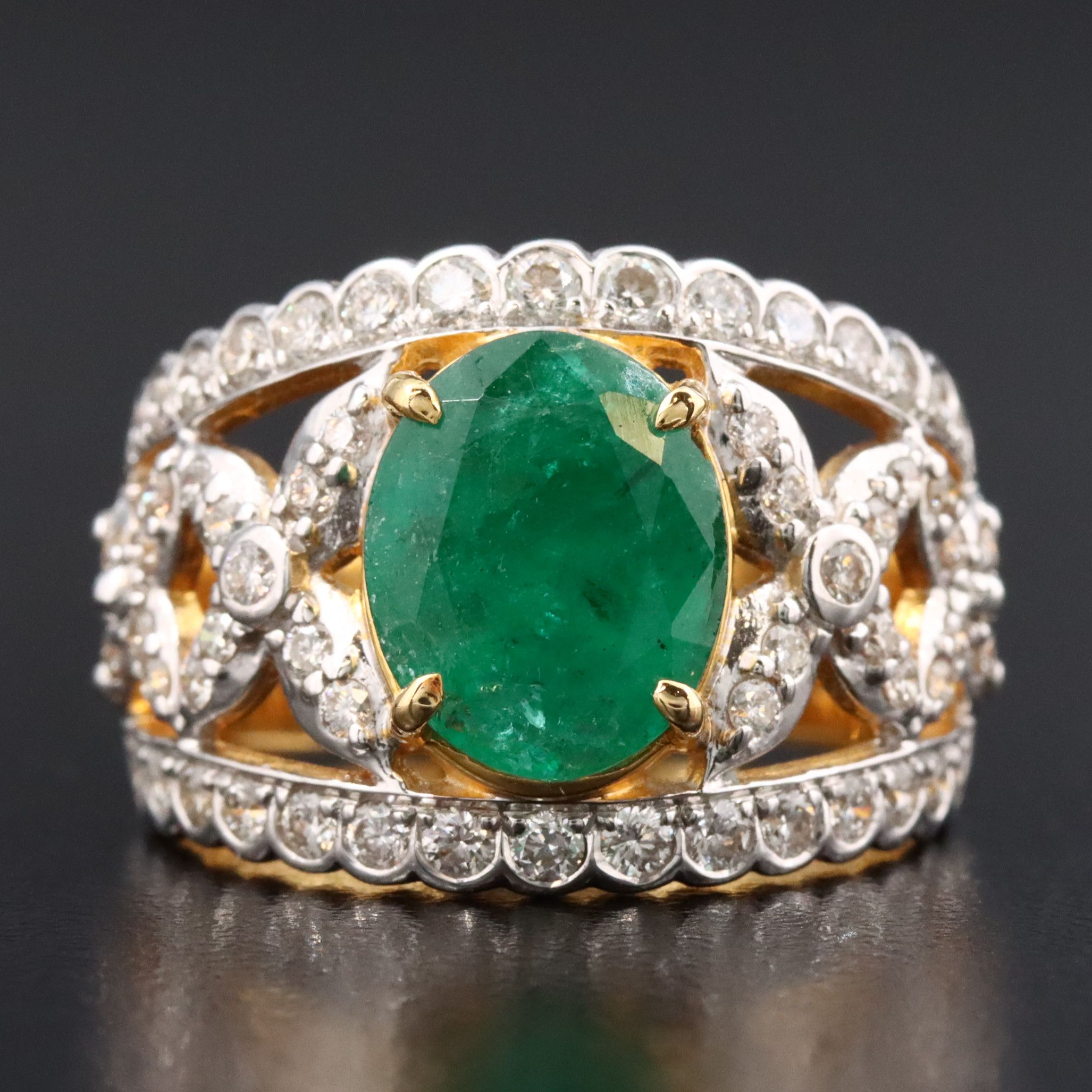 18K 2.42 CT Emerald and 1.00 CTW Diamond Ring