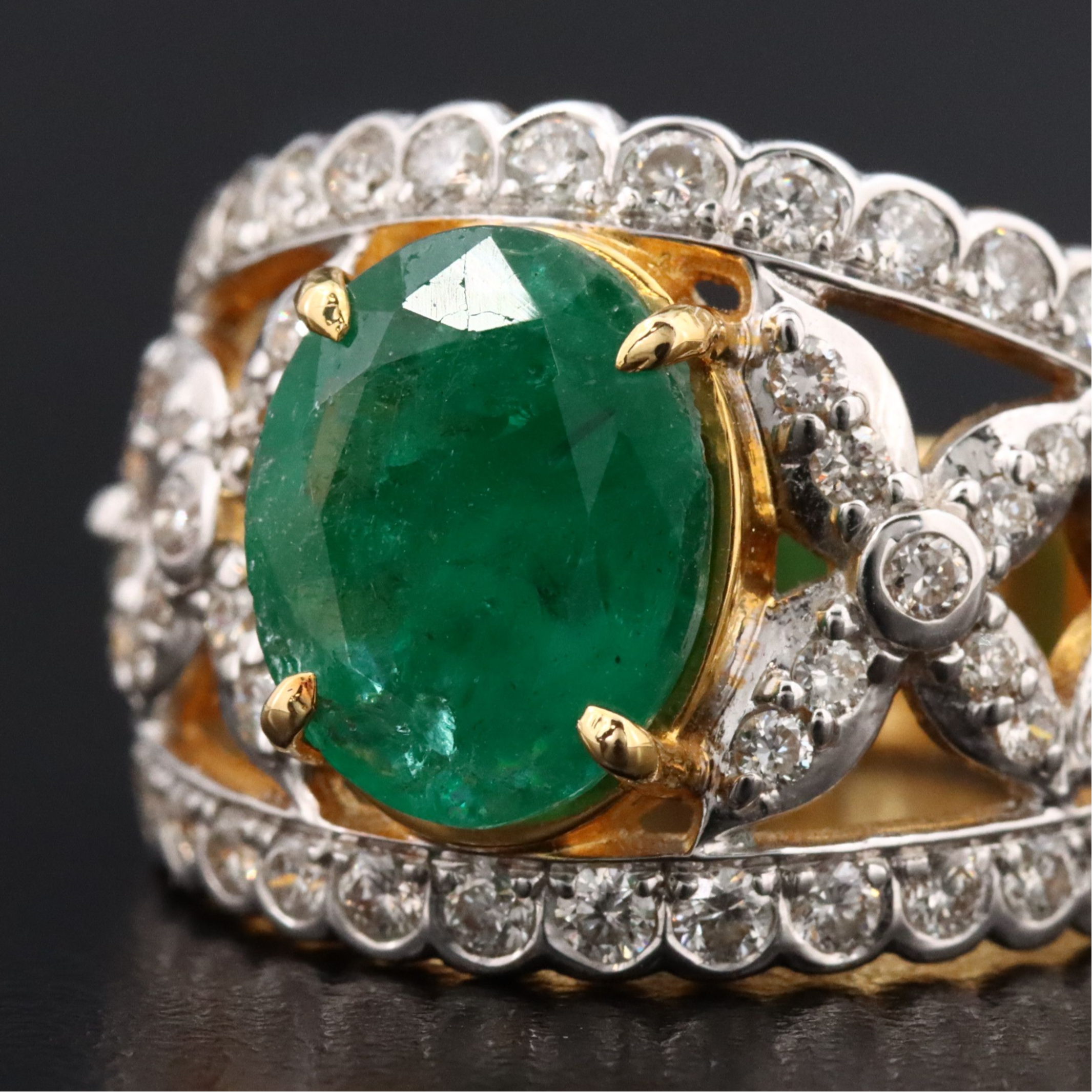 18K 2.42 CT Emerald and 1.00 CTW Diamond Ring