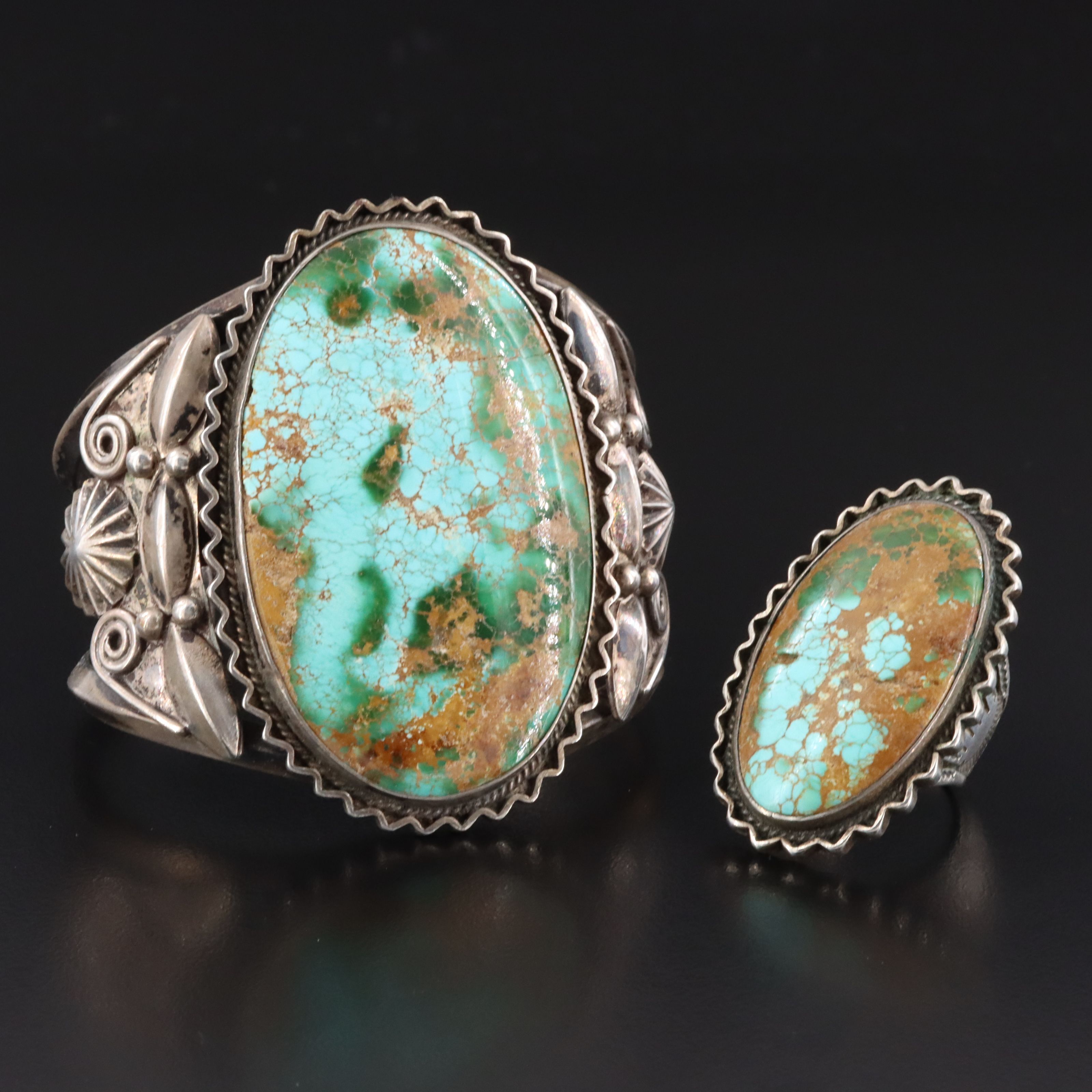 Western Sterling Turquoise Bracelet and Ring Set
