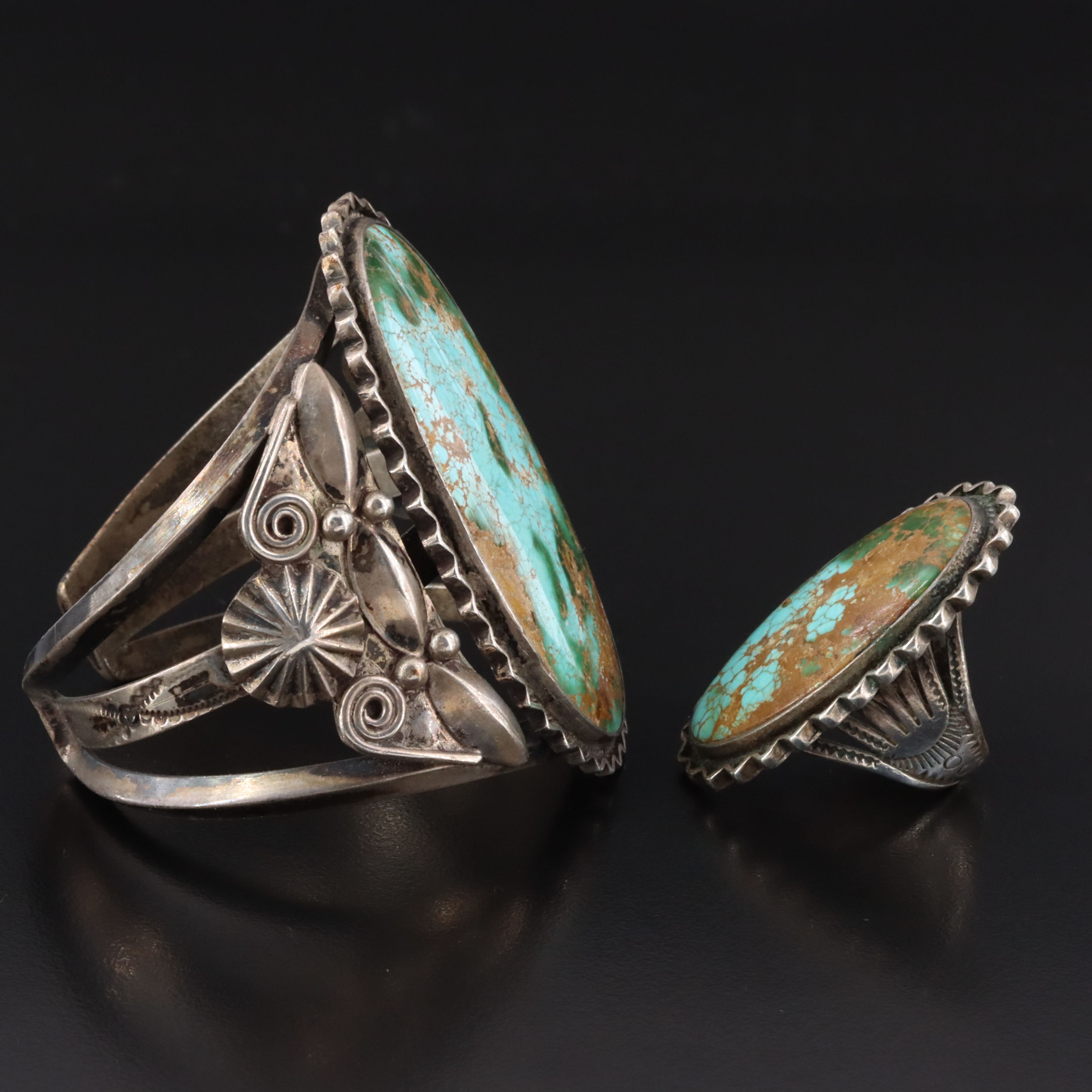 Western Sterling Turquoise Bracelet and Ring Set